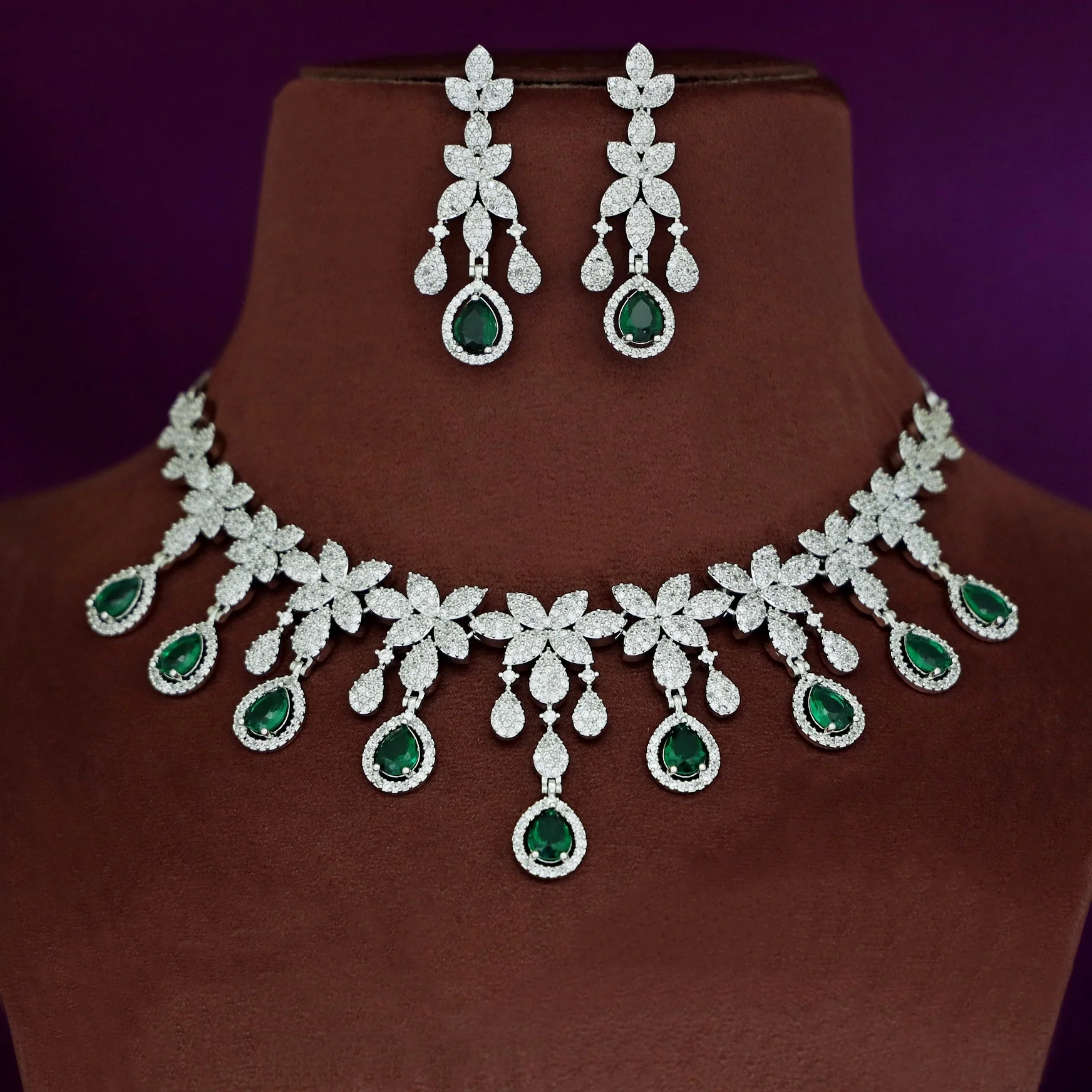 Premium Erisha AD Stone Floral Short Neckpiece With Earring - Image 2