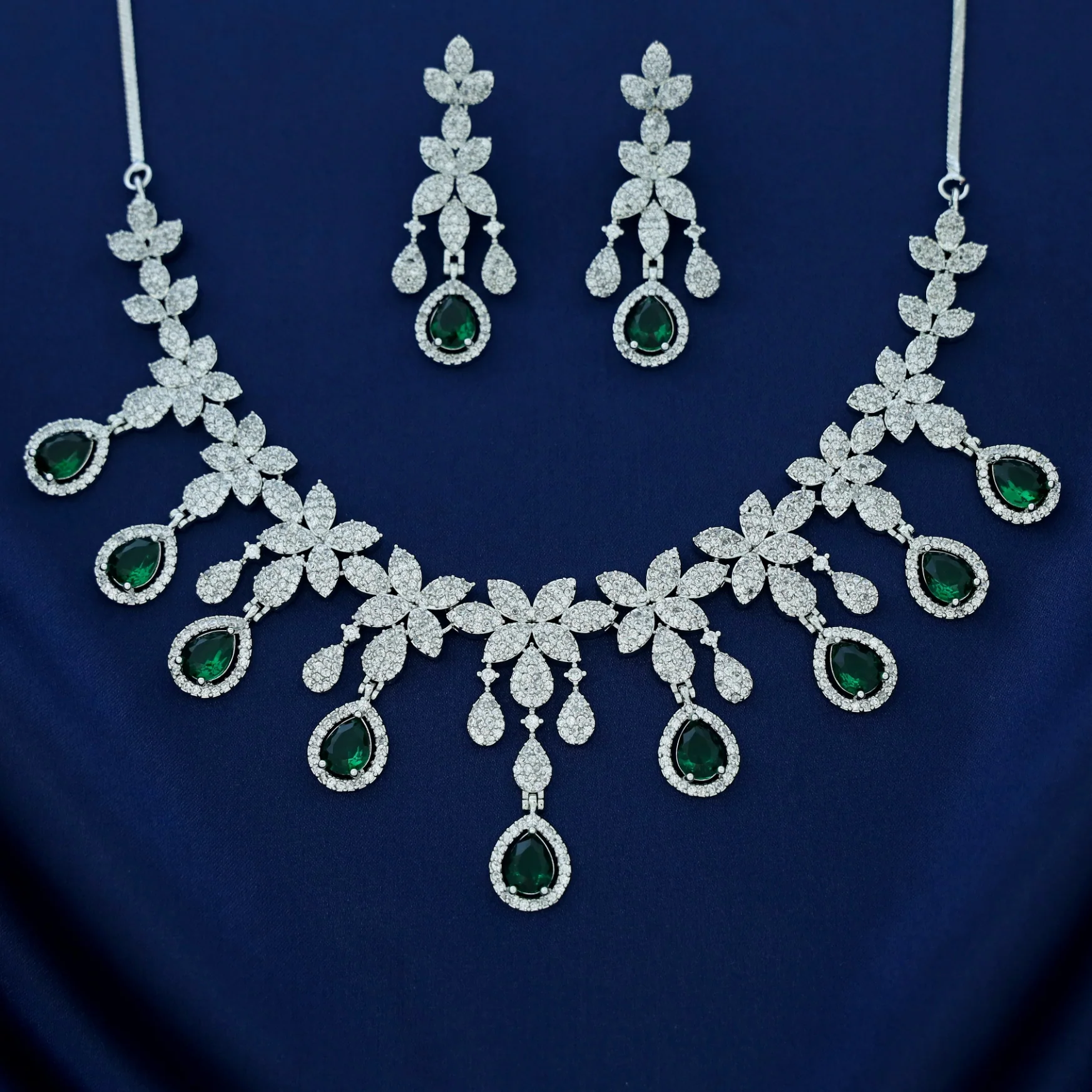 Premium Erisha AD Stone Floral Short Neckpiece With Earring - Image 3