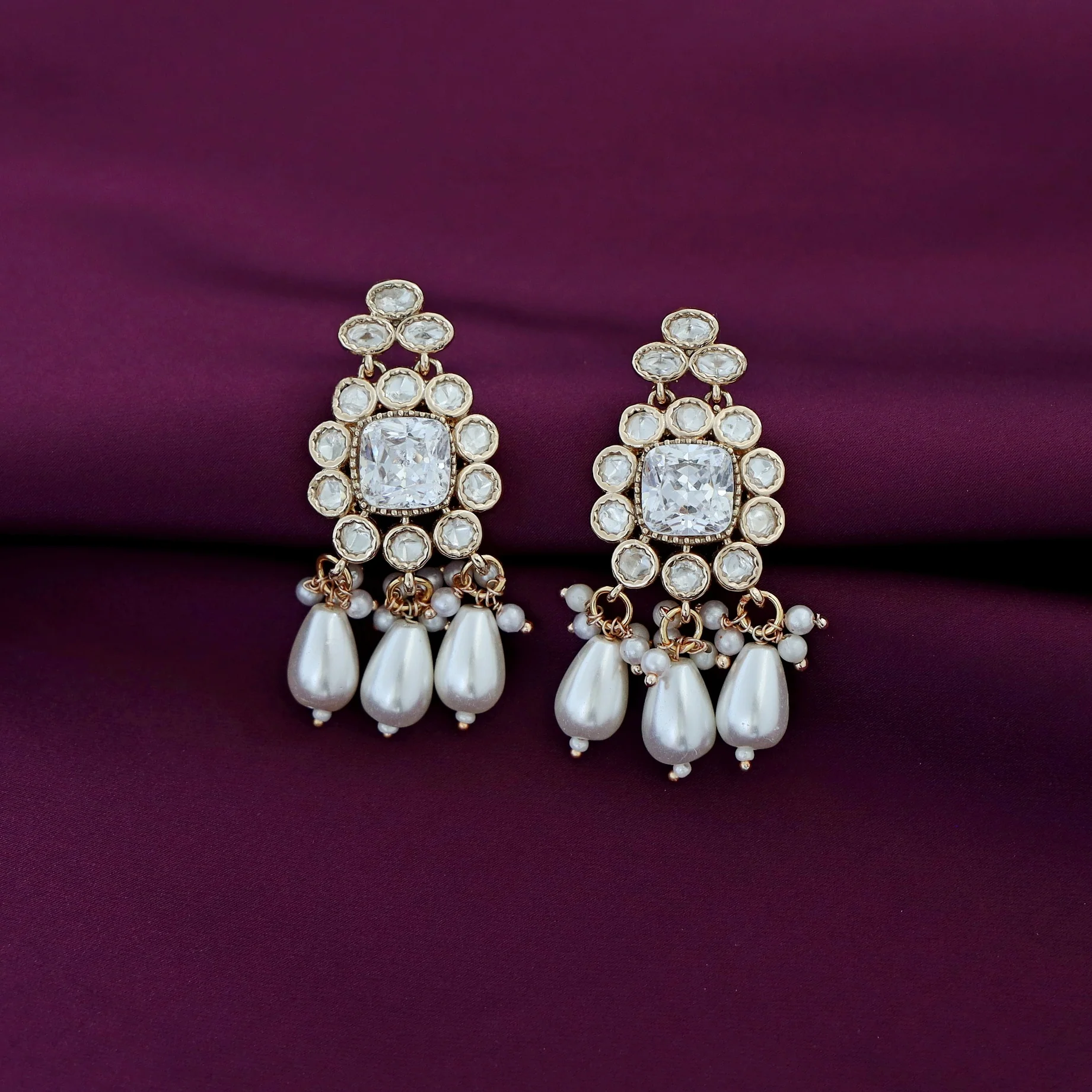 Premium Etasha AD Stone Pearl Stiff Neckpiece With Earring - Image 4