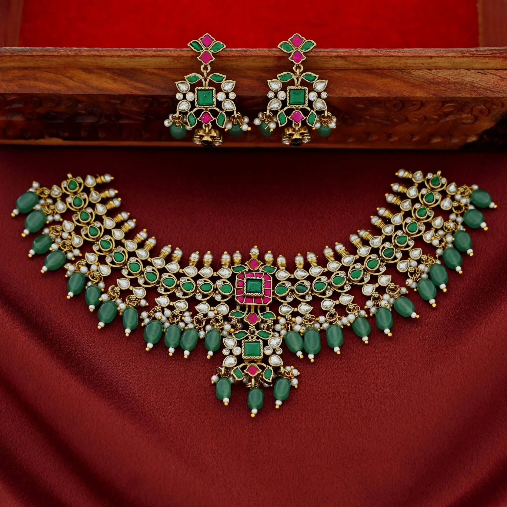 Premium Gaurika Jadau Kundan Short Neckpiece/Choker With Earring - Image 2