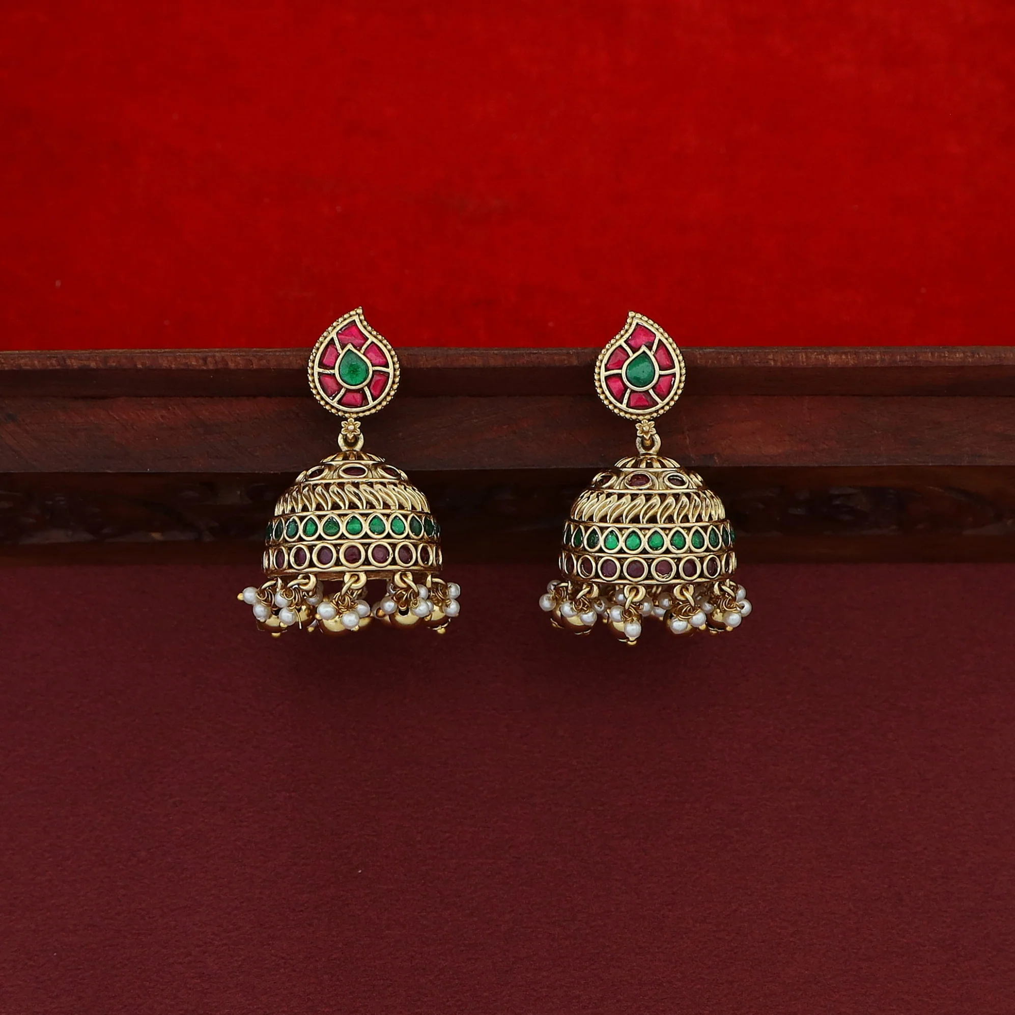 Premium Ikshitha Devi Kashi Jadau Kundan Beaded Long Haram With Earring - Image 7