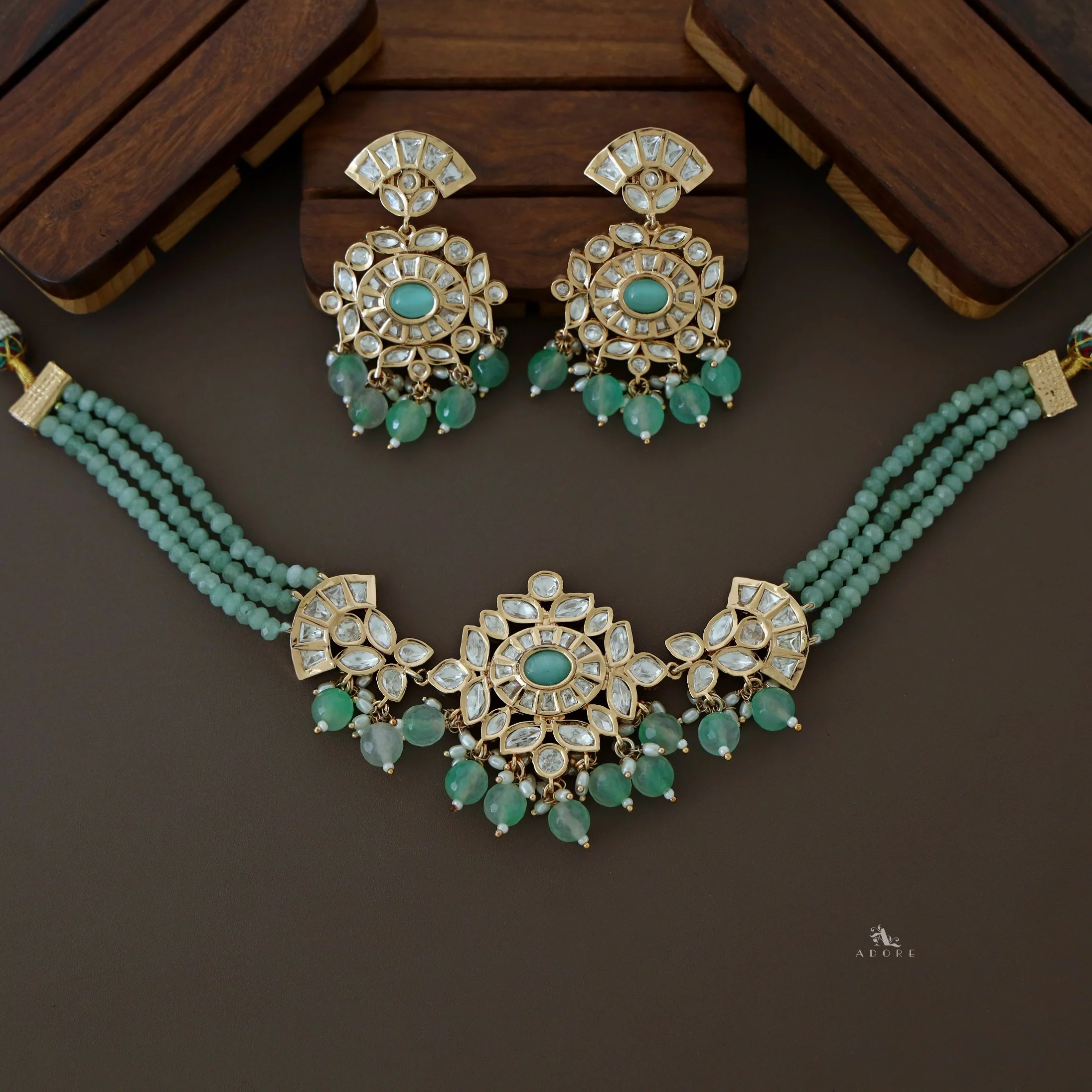 Premium Irene Kundan Choker with Earring - Image 7