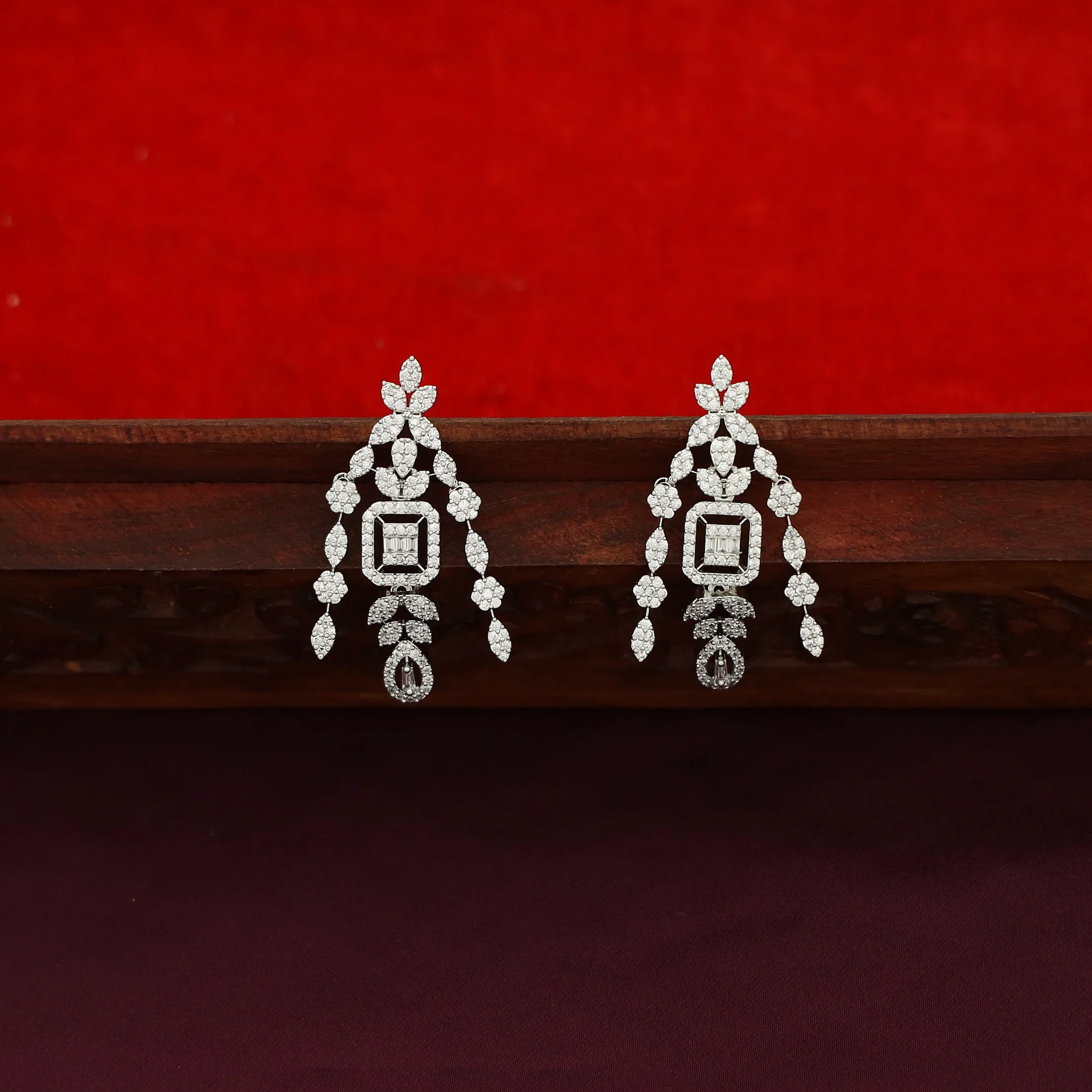 Premium 2 Layer Silver AD Stone Short Neckpiece With Earring - Image 5