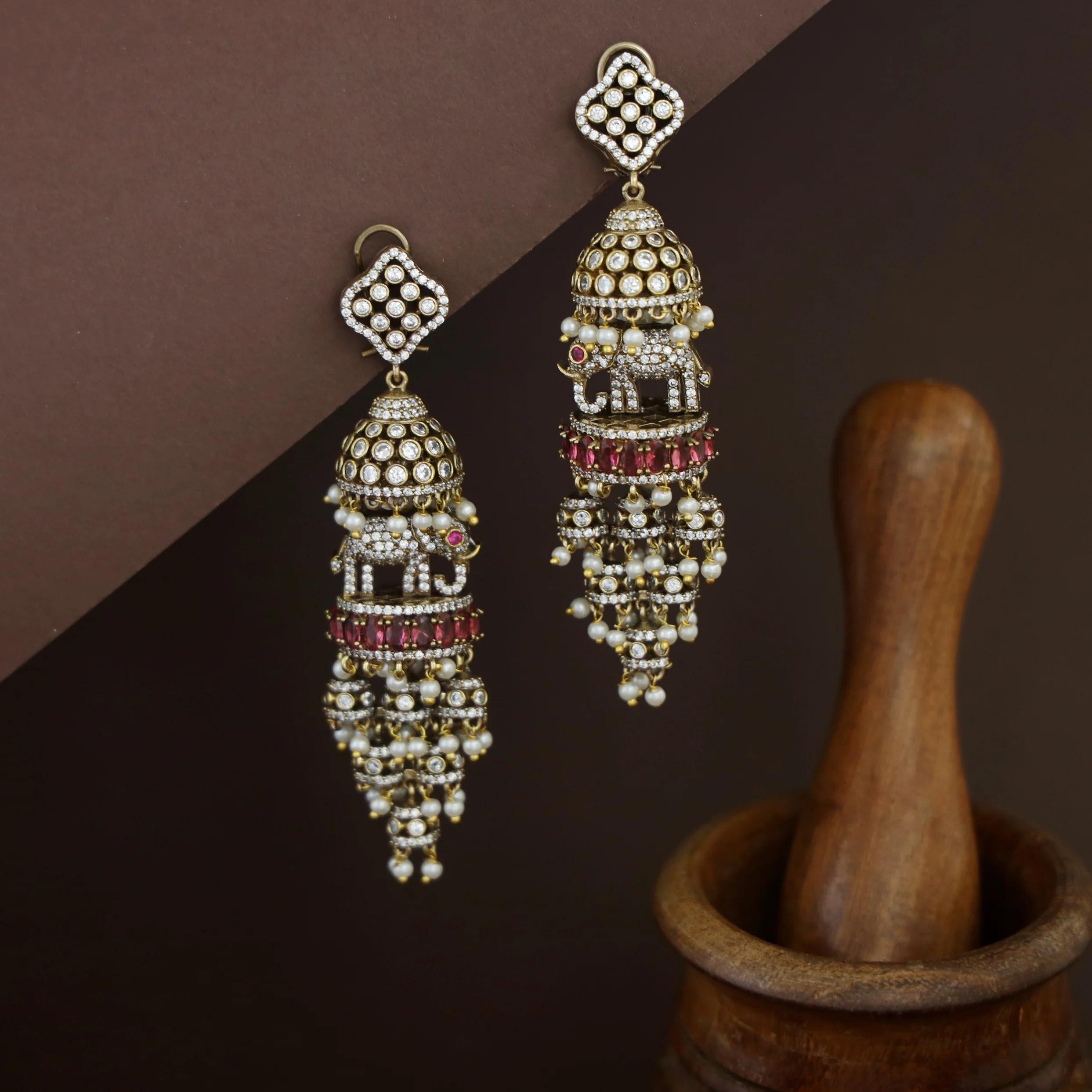 Premium Moumitha Airavath Multi-Layer Jhumka - Image 3