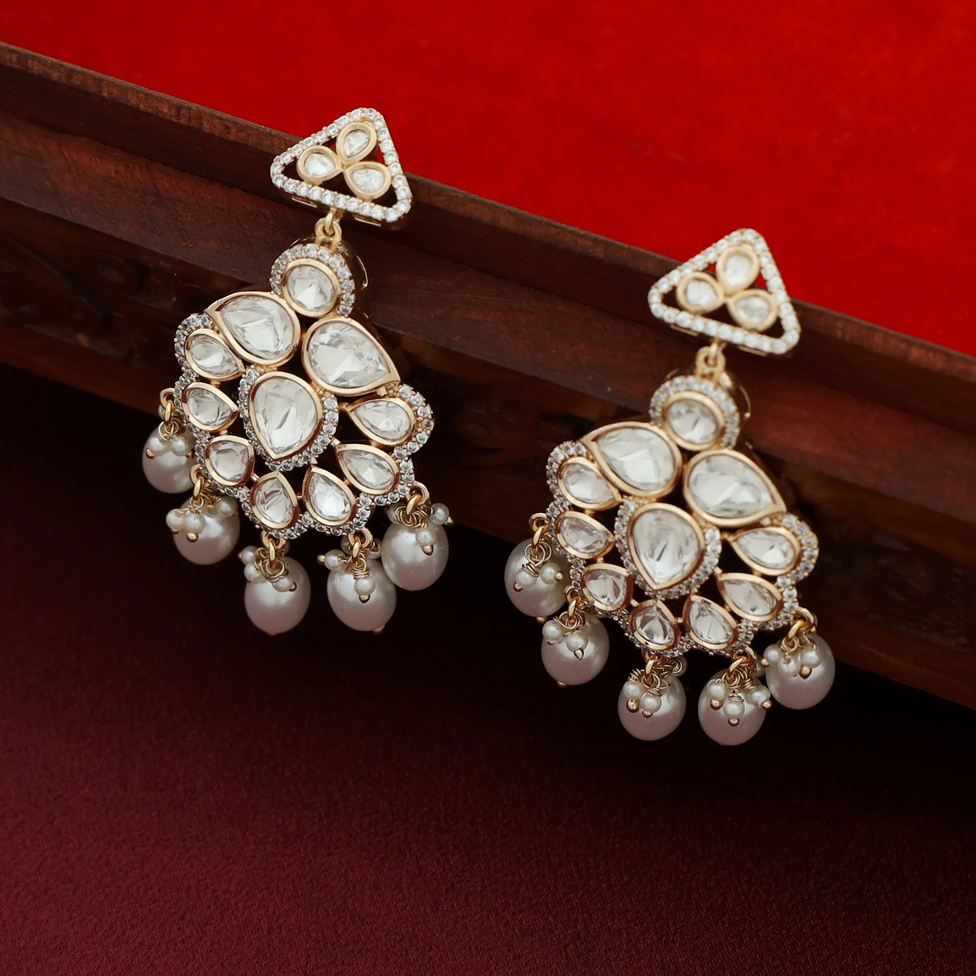 Premium Pahadi Kundan Drop Pearl Earring - Image 3