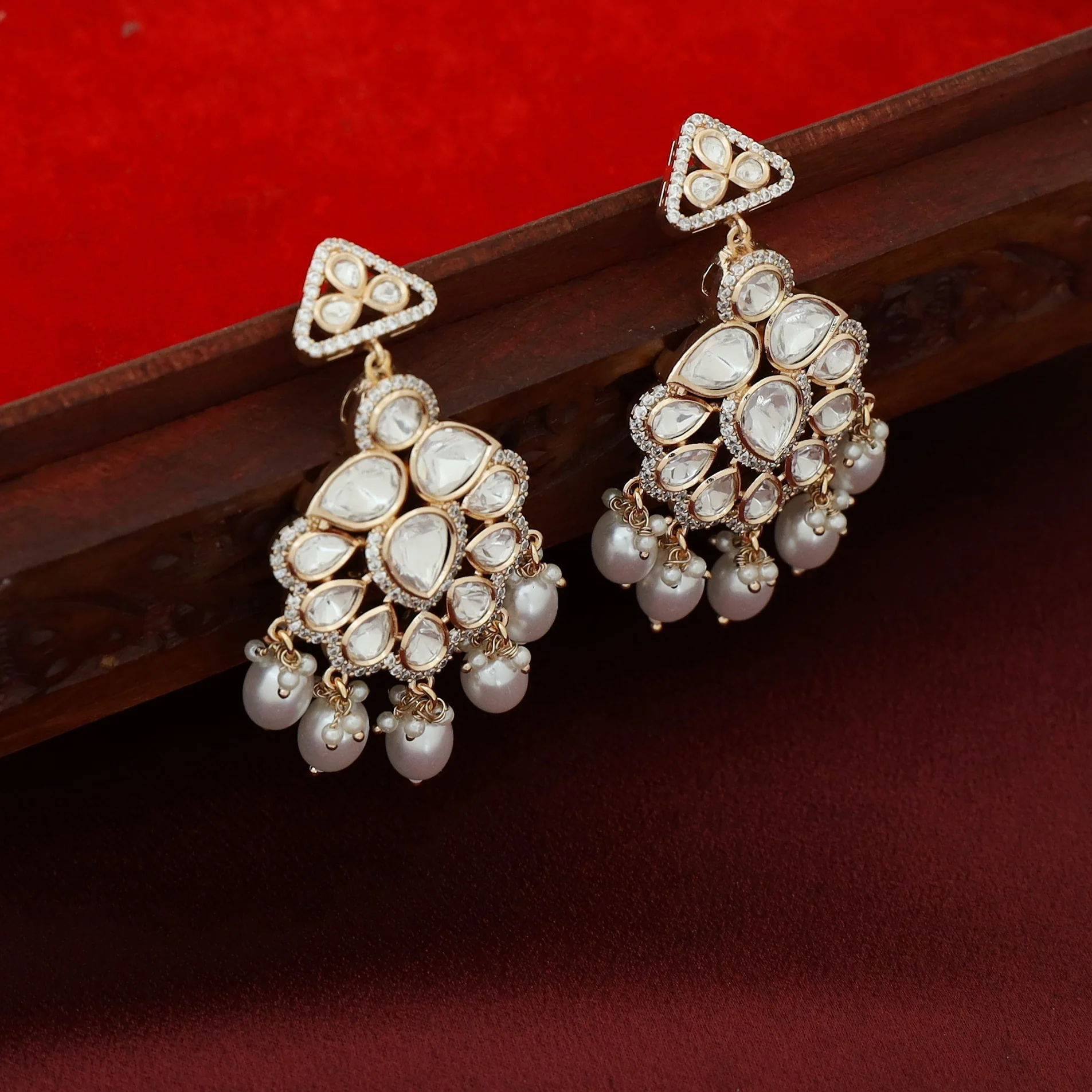 Premium Pahadi Kundan Drop Pearl Earring - Image 4