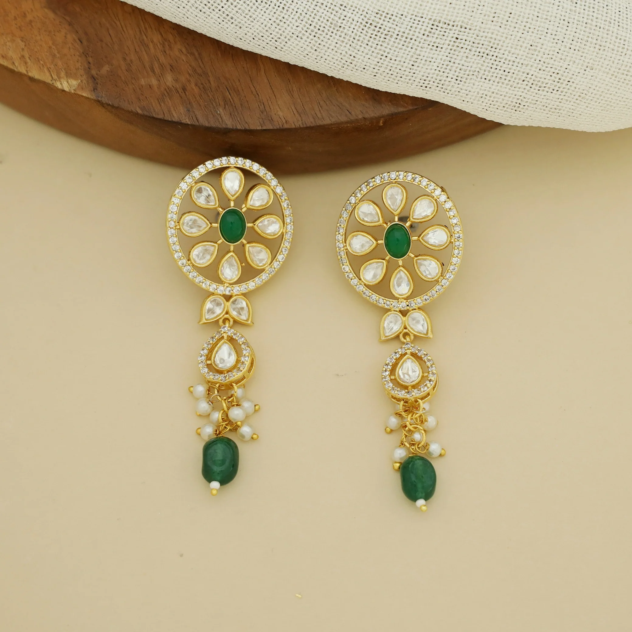 Premium Rithya AD Stone Pearl Beaded Kundan Choker With Earring - Image 6