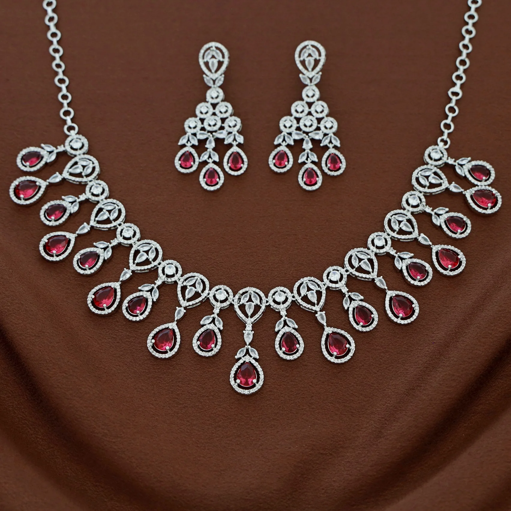 Premium Saiya AD Stone Glossy Drop Short Neckpiece With Earring - Image 3