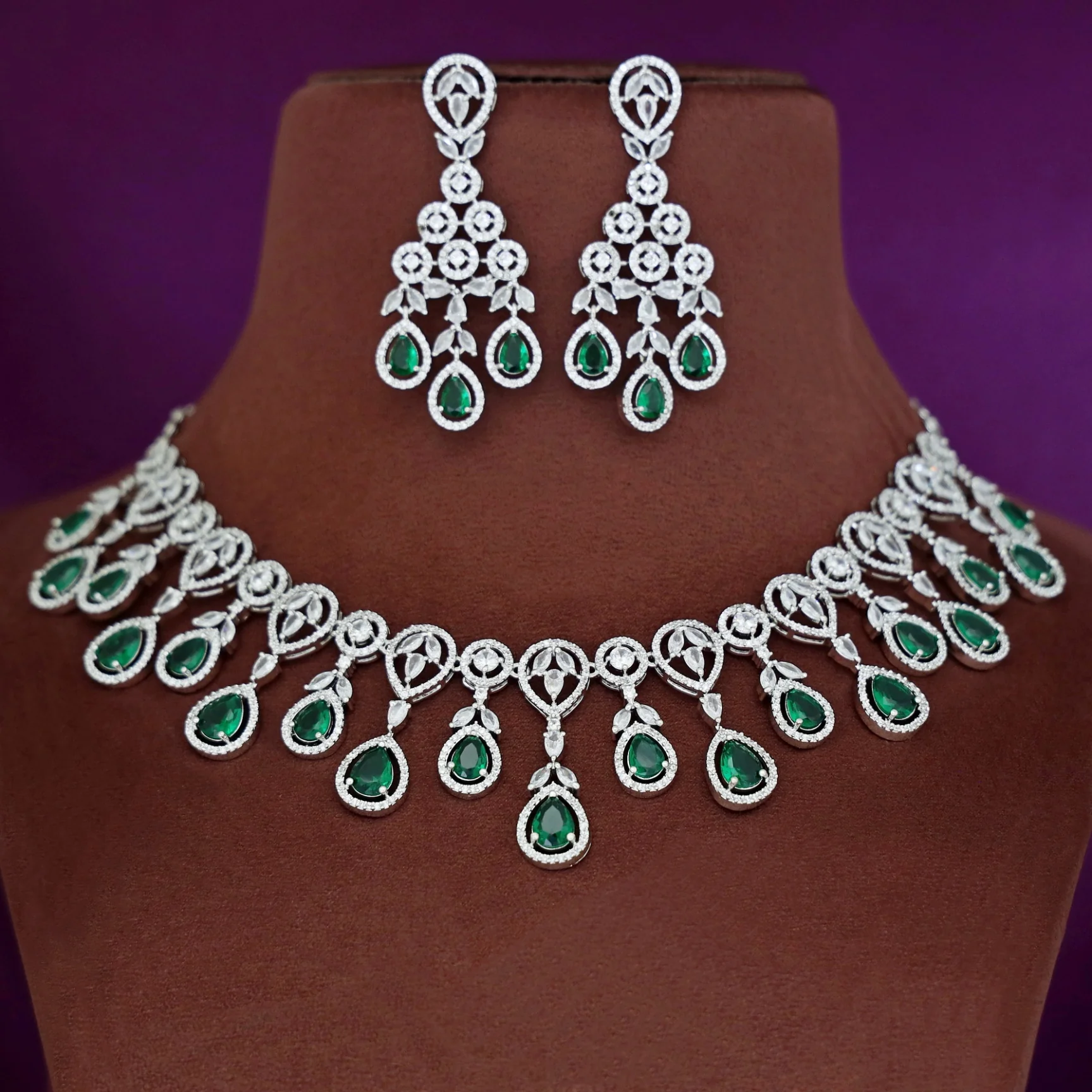 Premium Saiya AD Stone Glossy Drop Short Neckpiece With Earring - Image 4