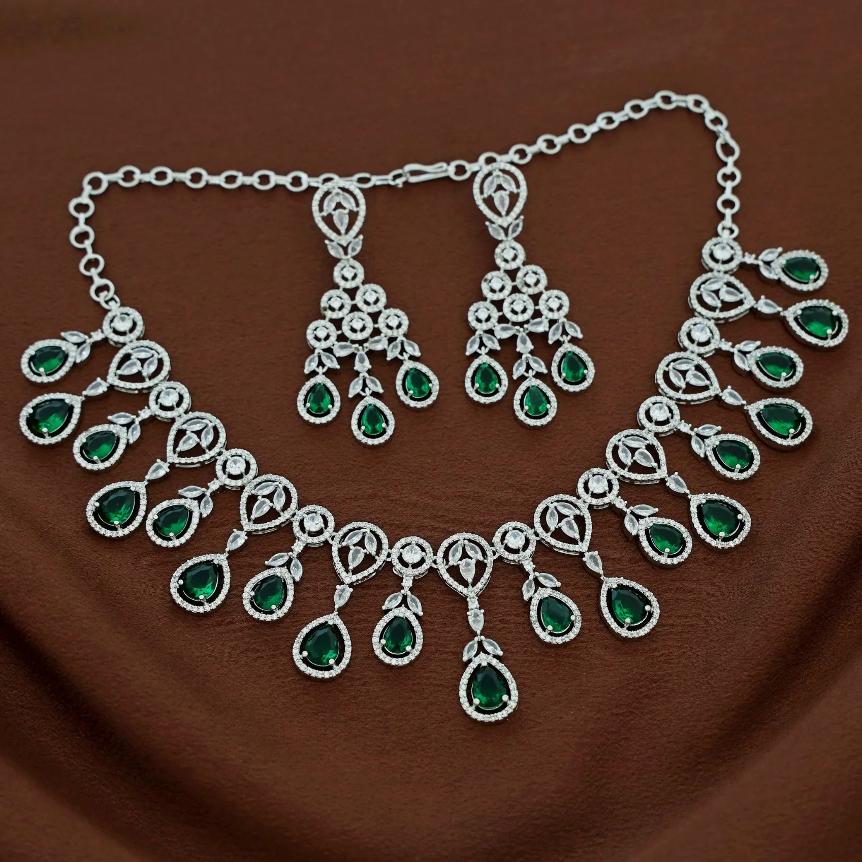 Premium Saiya AD Stone Glossy Drop Short Neckpiece With Earring - Image 6
