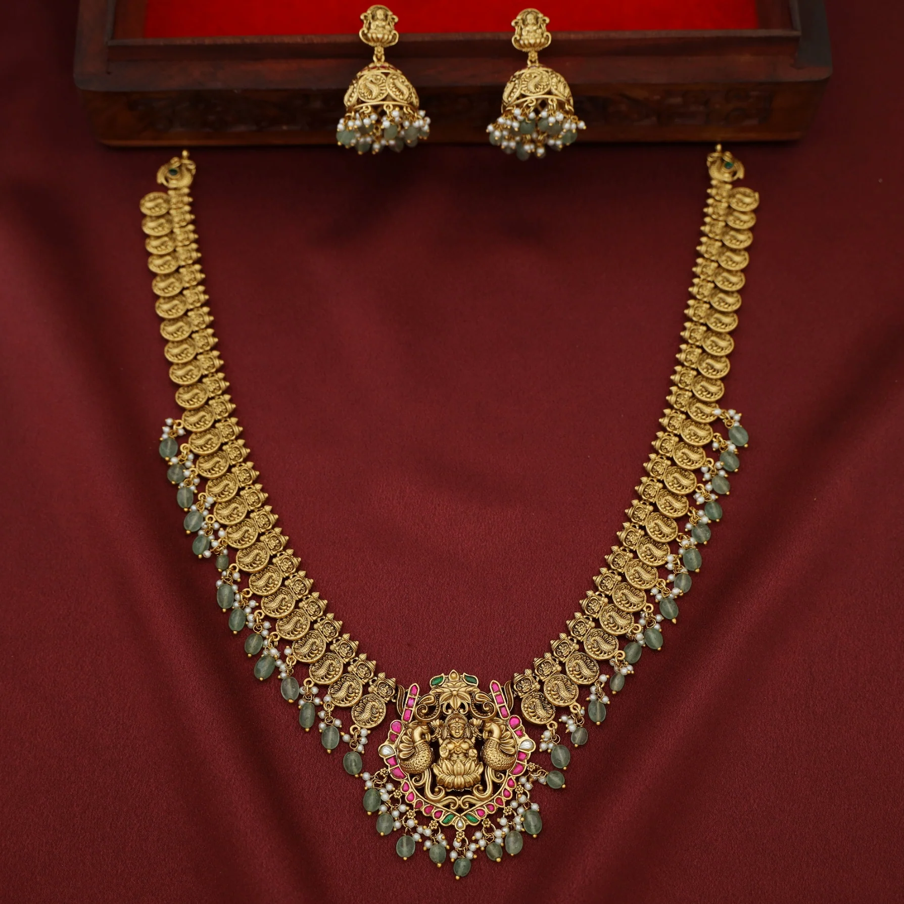 Premium Shritisha Devi Coin Long Neckpiece With Earring - Image 2