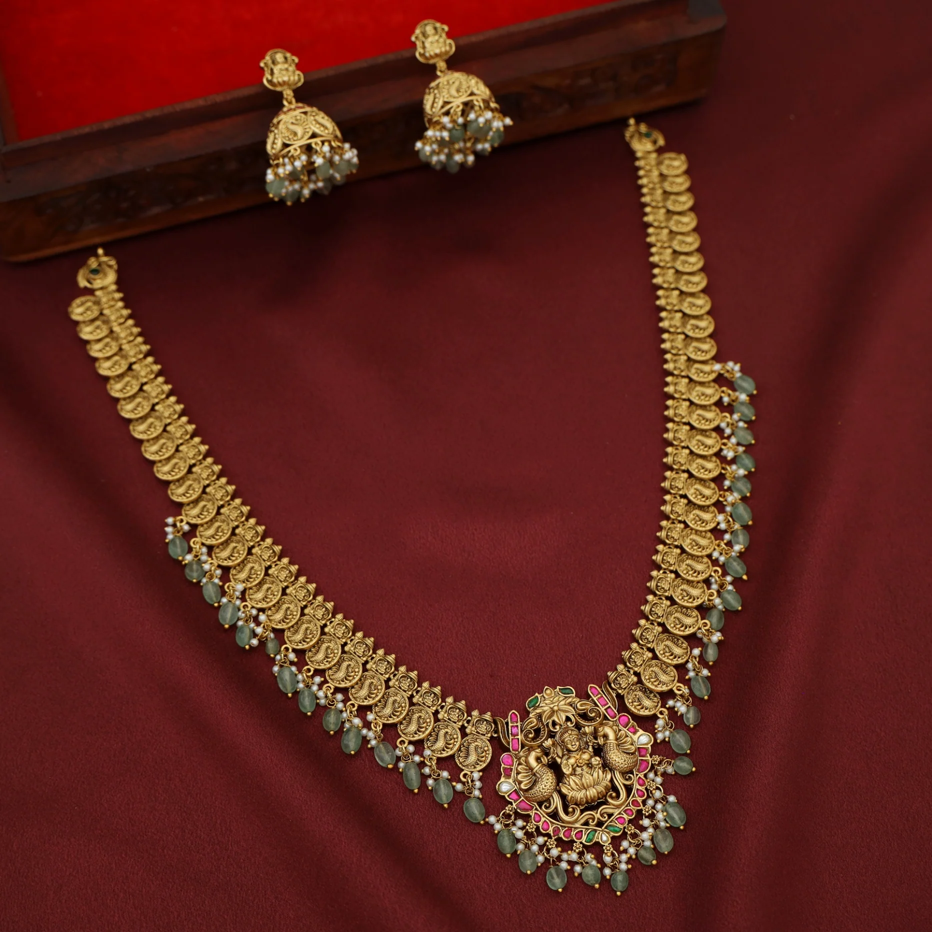Premium Shritisha Devi Coin Long Neckpiece With Earring - Image 3