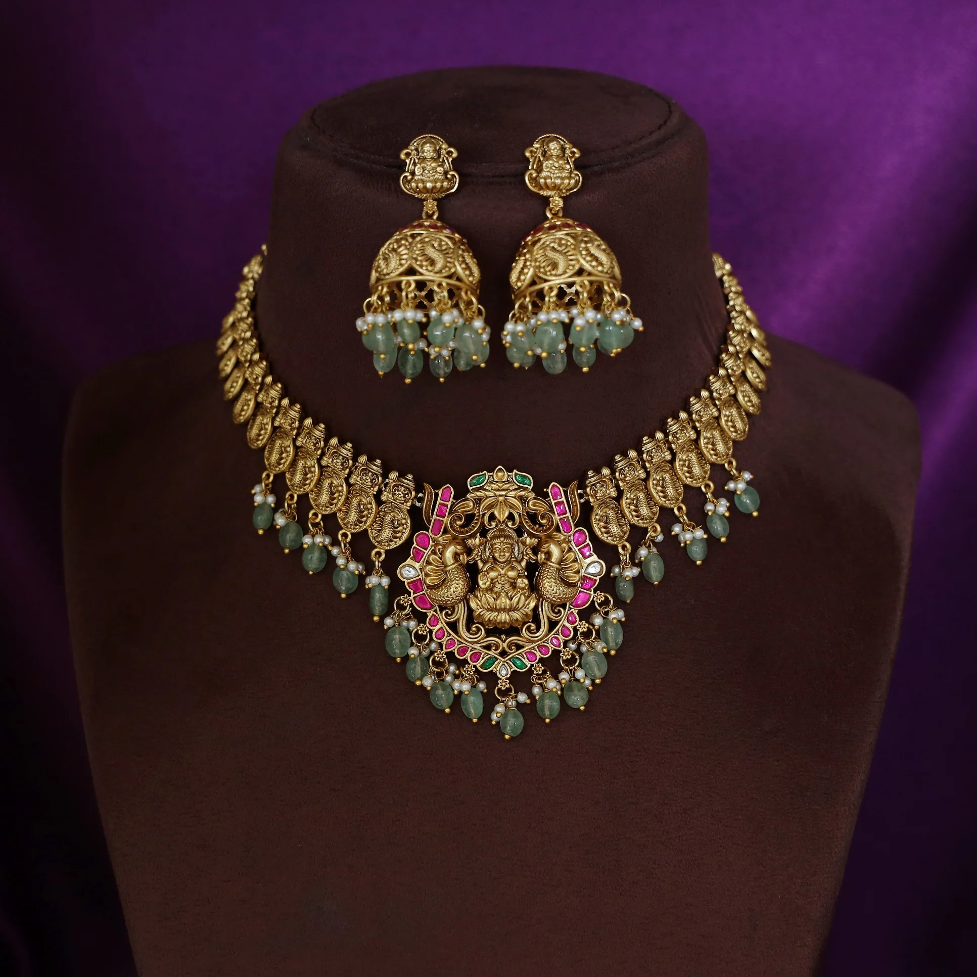 Premium Shritisha Devi Coin Short Neckpiece With Earring - Image 2