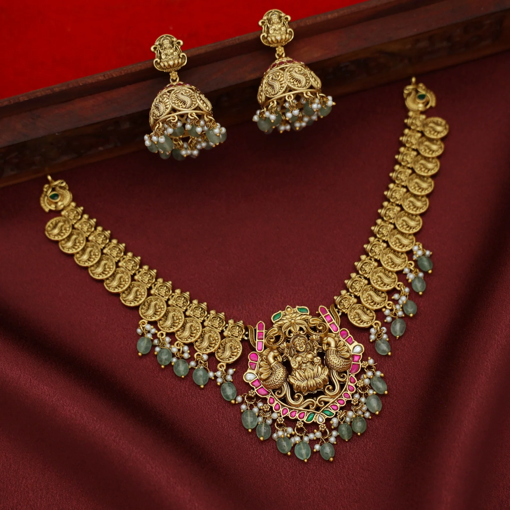 Premium Shritisha Devi Coin Short Neckpiece With Earring - Image 3