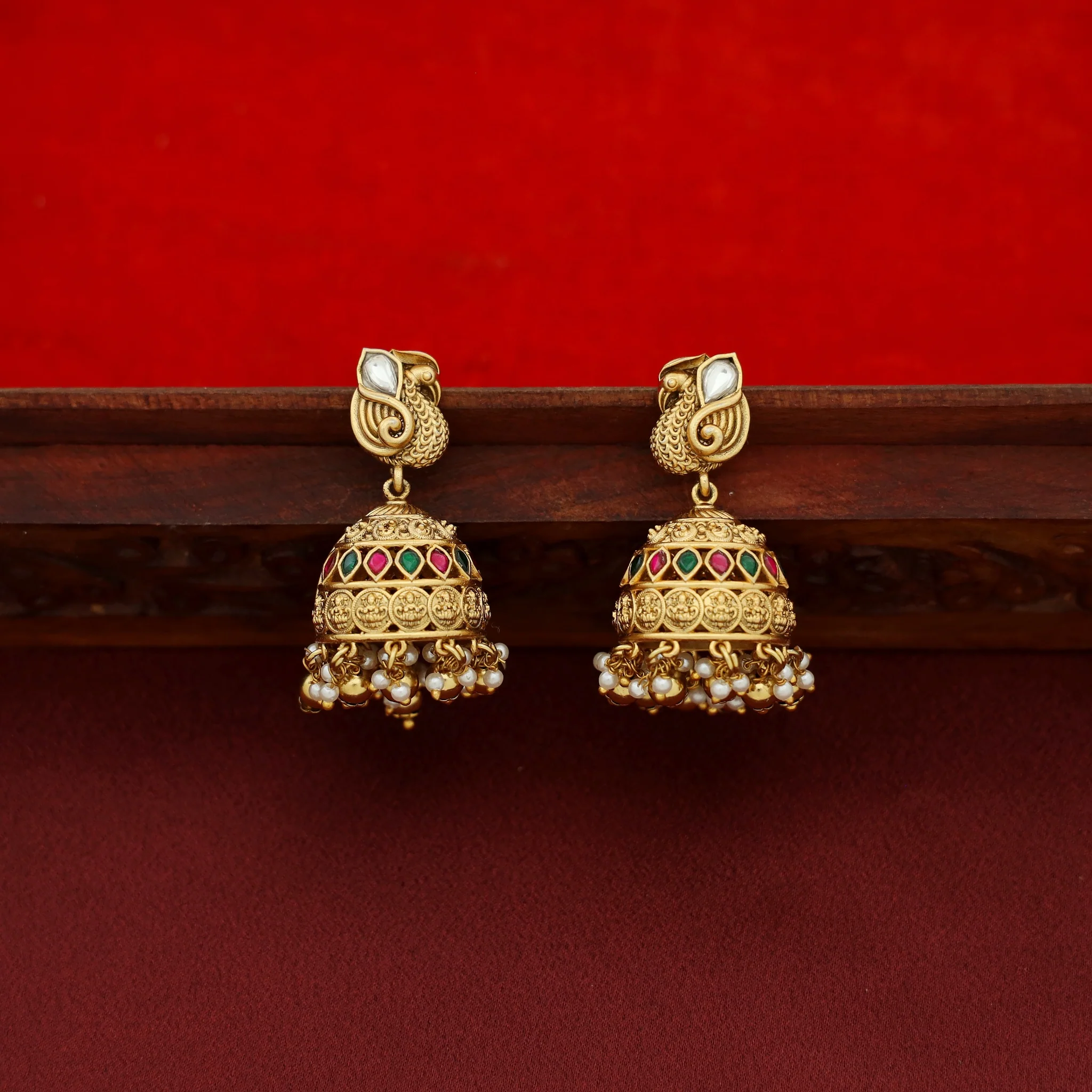 Premium Sita Kashi Jadau Kundan Devi Pendant Long Neckpiece With Earring - Image 4