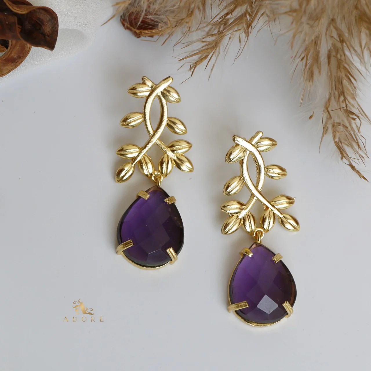 Premium Stone Leaf Claw Earrings - Image 8