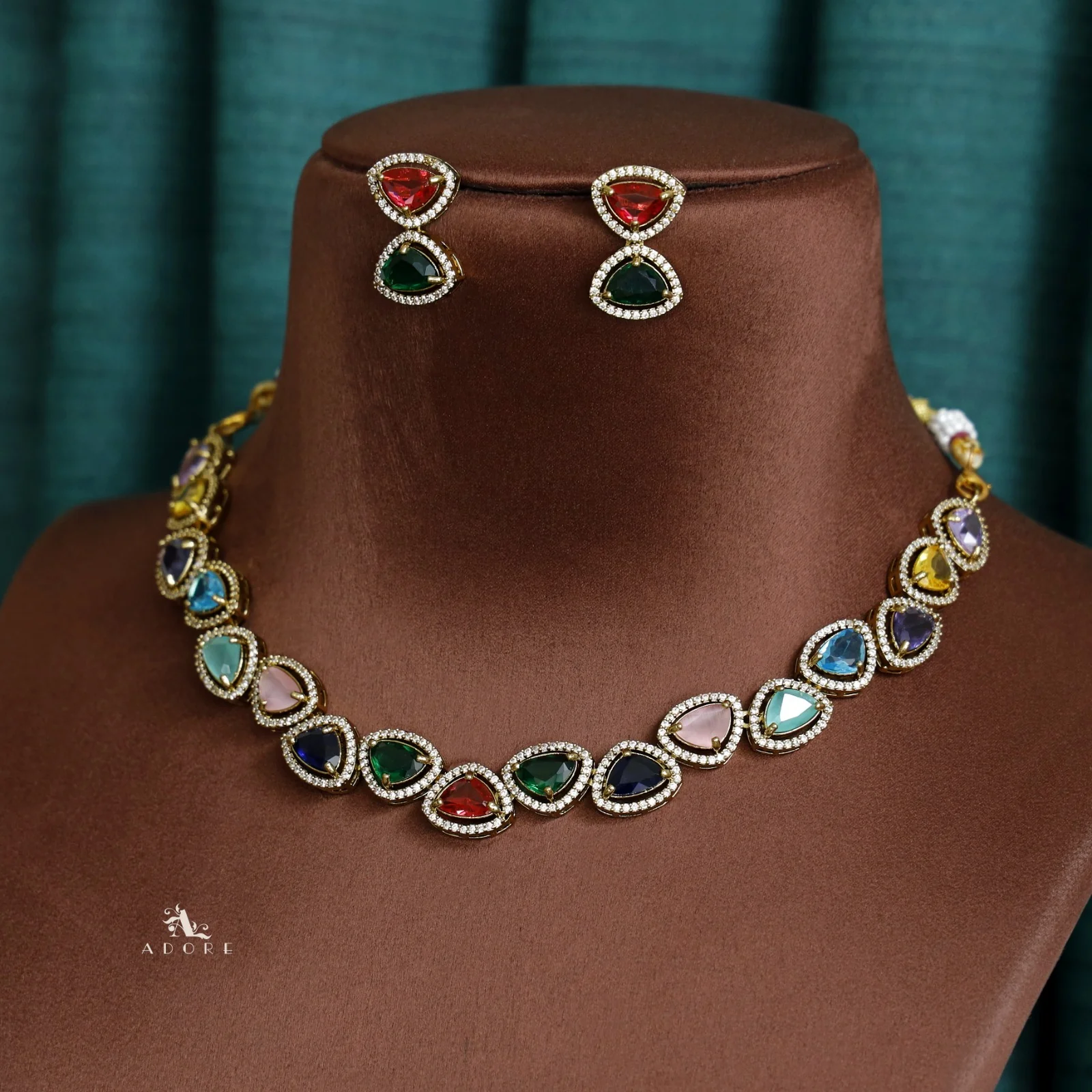 Premium Triangle Glossy Short AD Neckpiece with Earring - Image 11