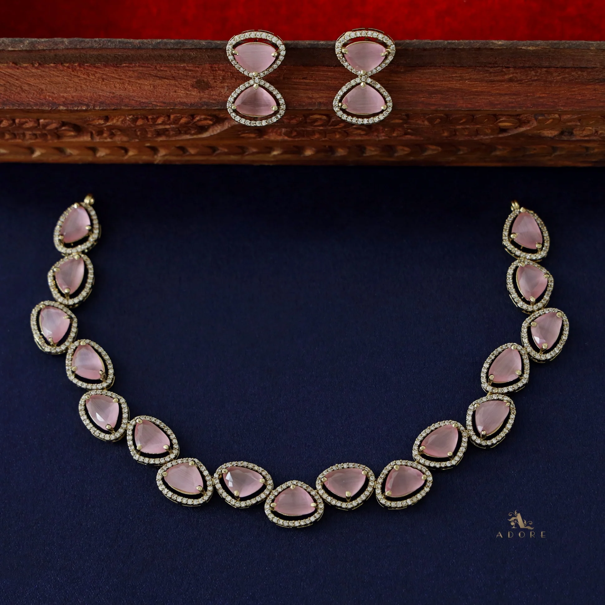 Premium Triangle Glossy Short AD Neckpiece with Earring - Image 14