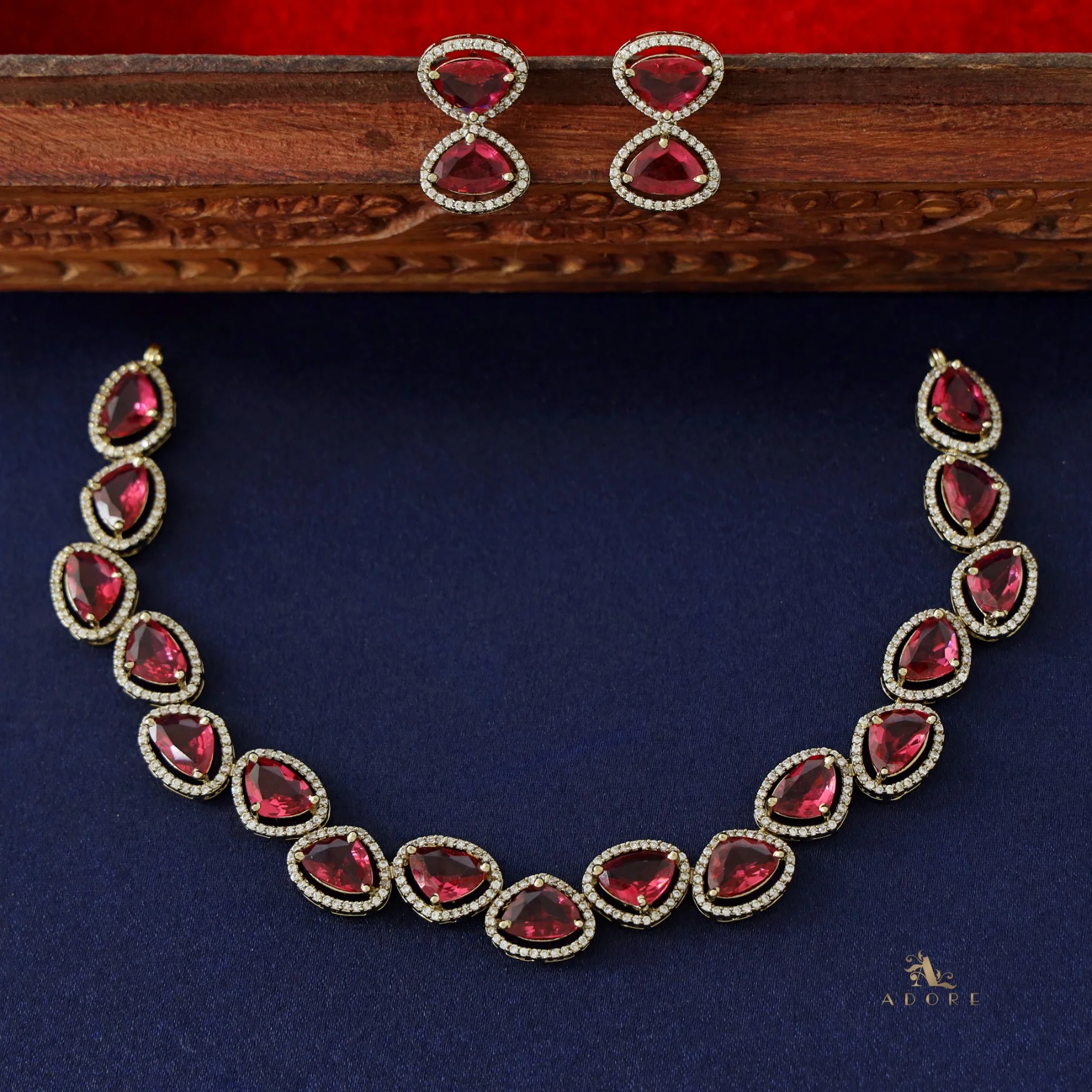 Premium Triangle Glossy Short AD Neckpiece with Earring - Image 16