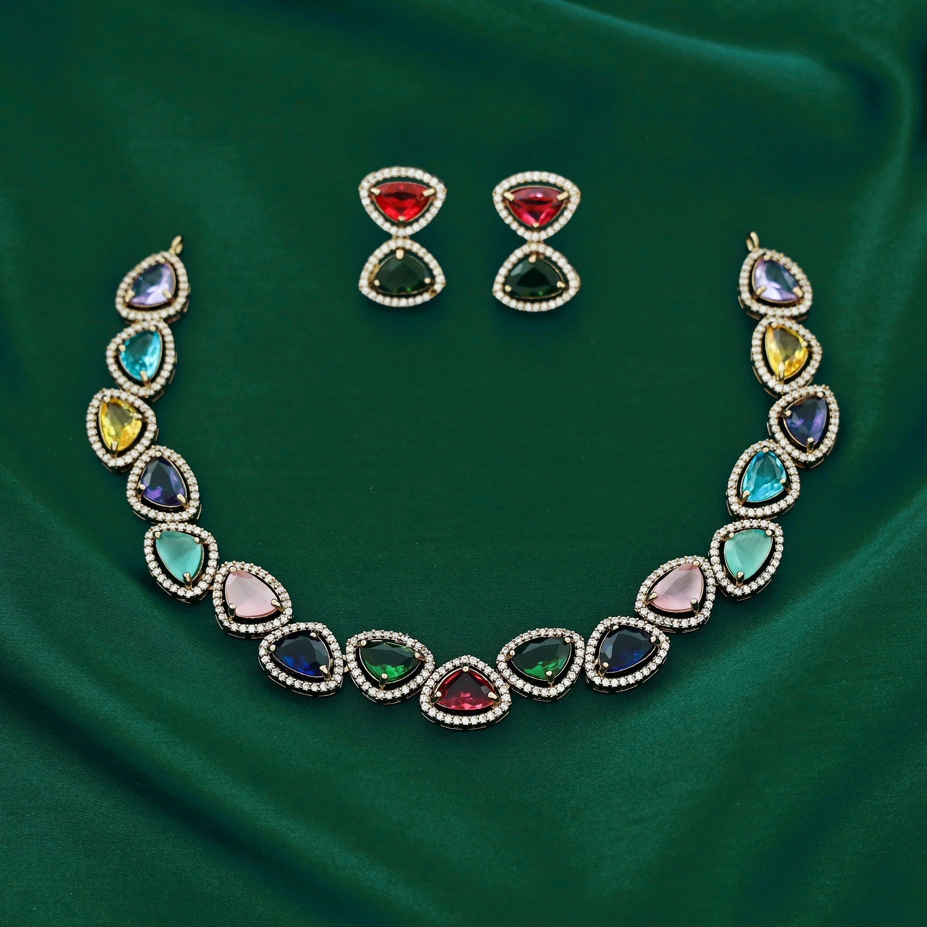 Premium Triangle Glossy Short AD Neckpiece with Earring - Image 20