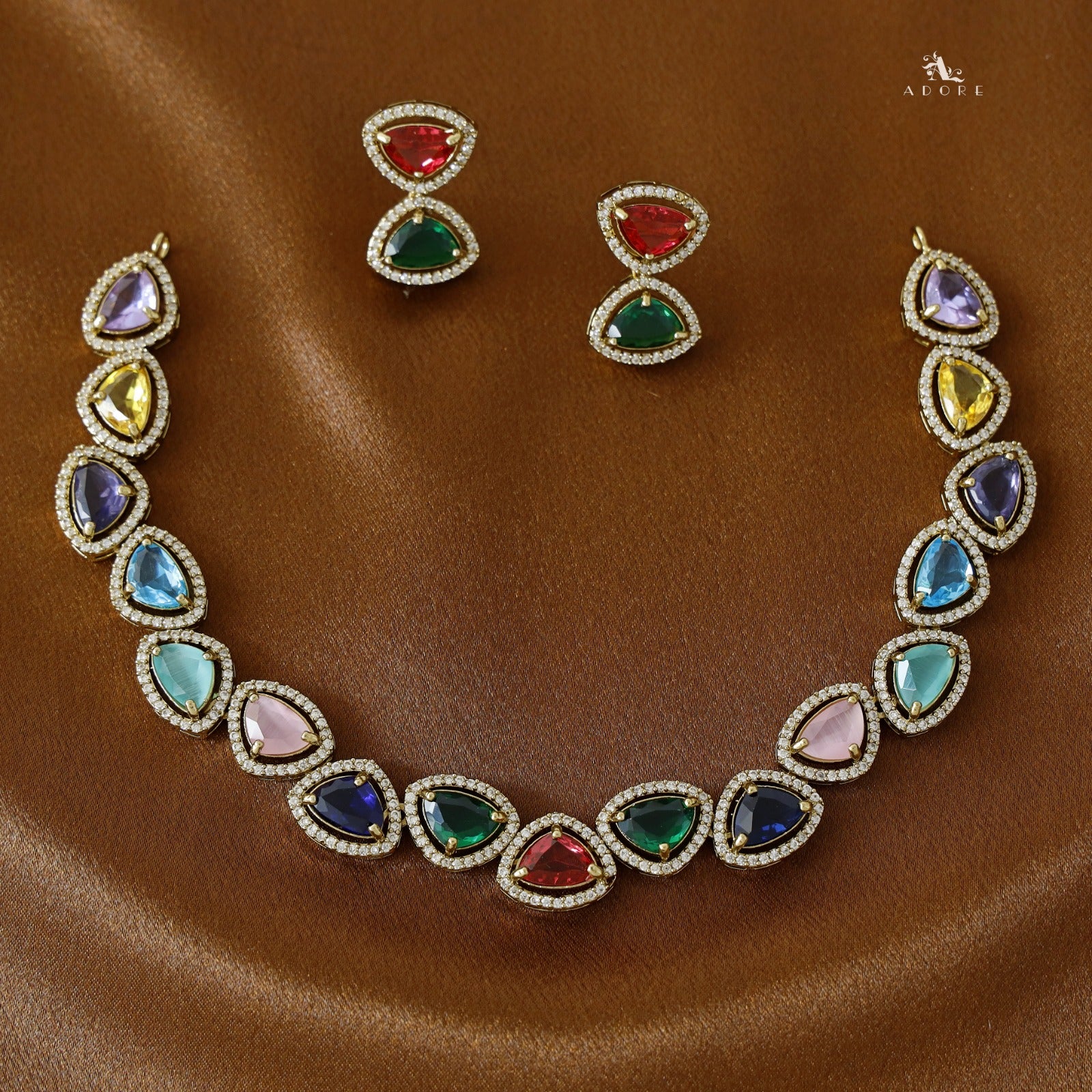 Premium Triangle Glossy Short AD Neckpiece with Earring - Image 6