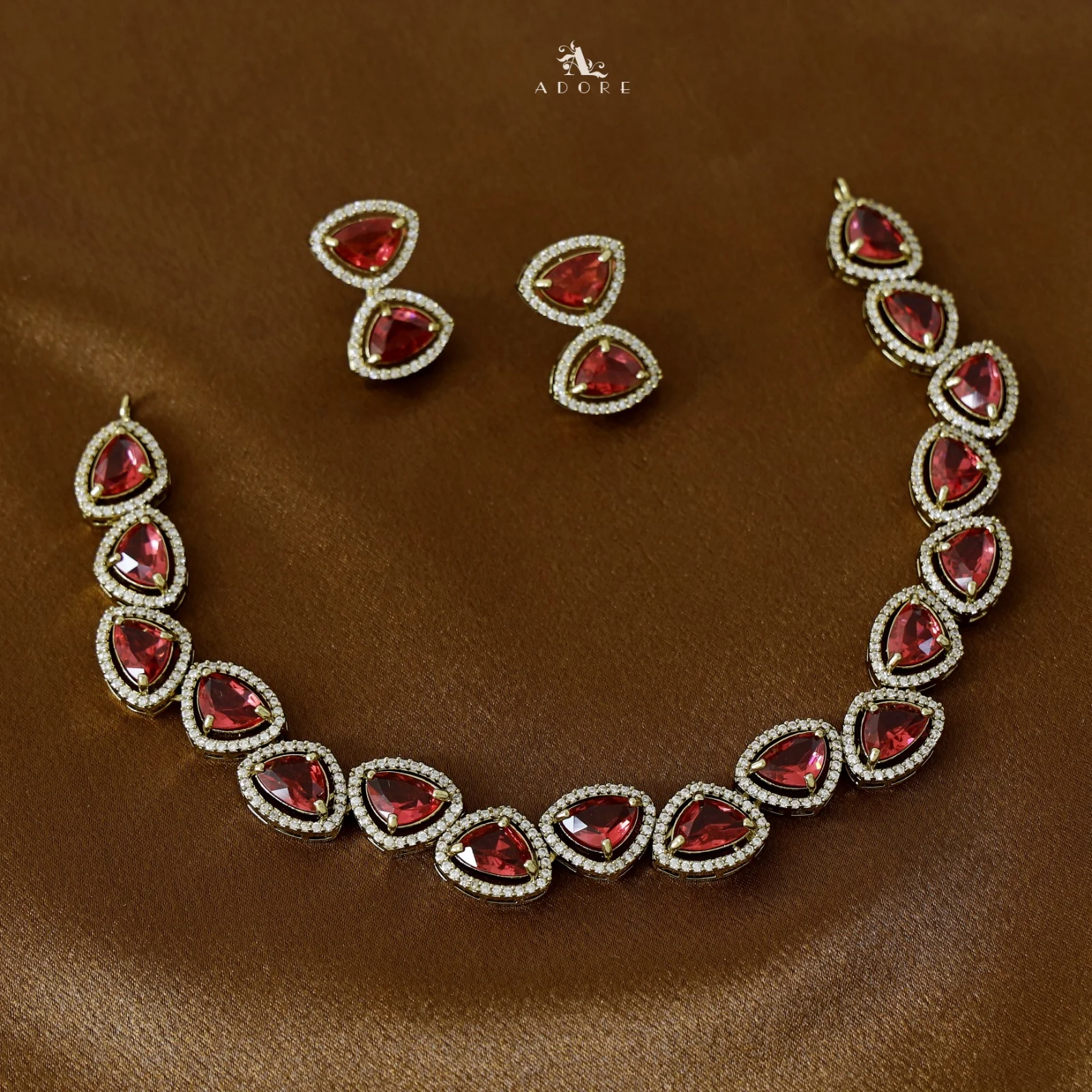 Premium Triangle Glossy Short AD Neckpiece with Earring - Image 7