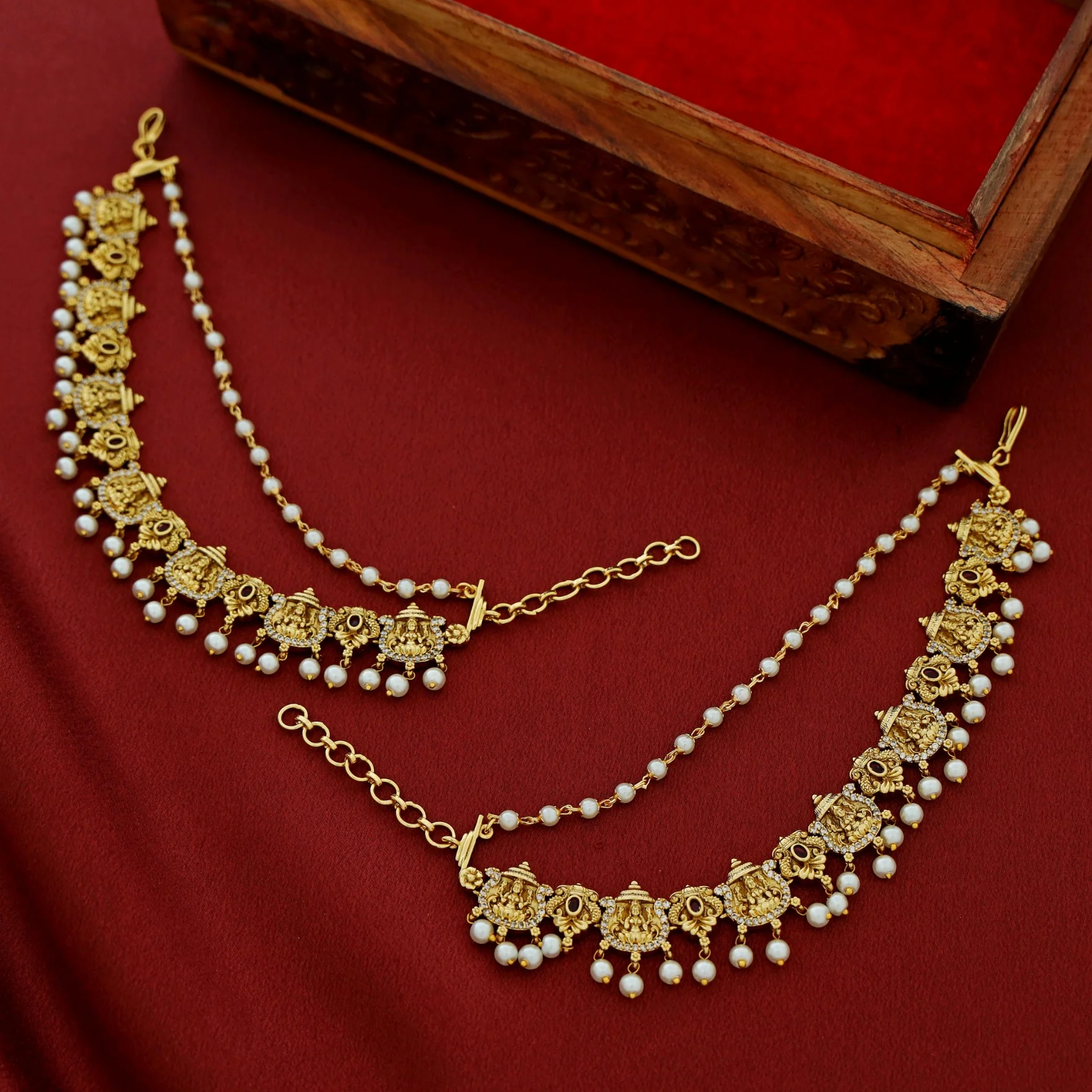 Premium Umadevi 2 Layer Pearl Ear Chain - Image 3