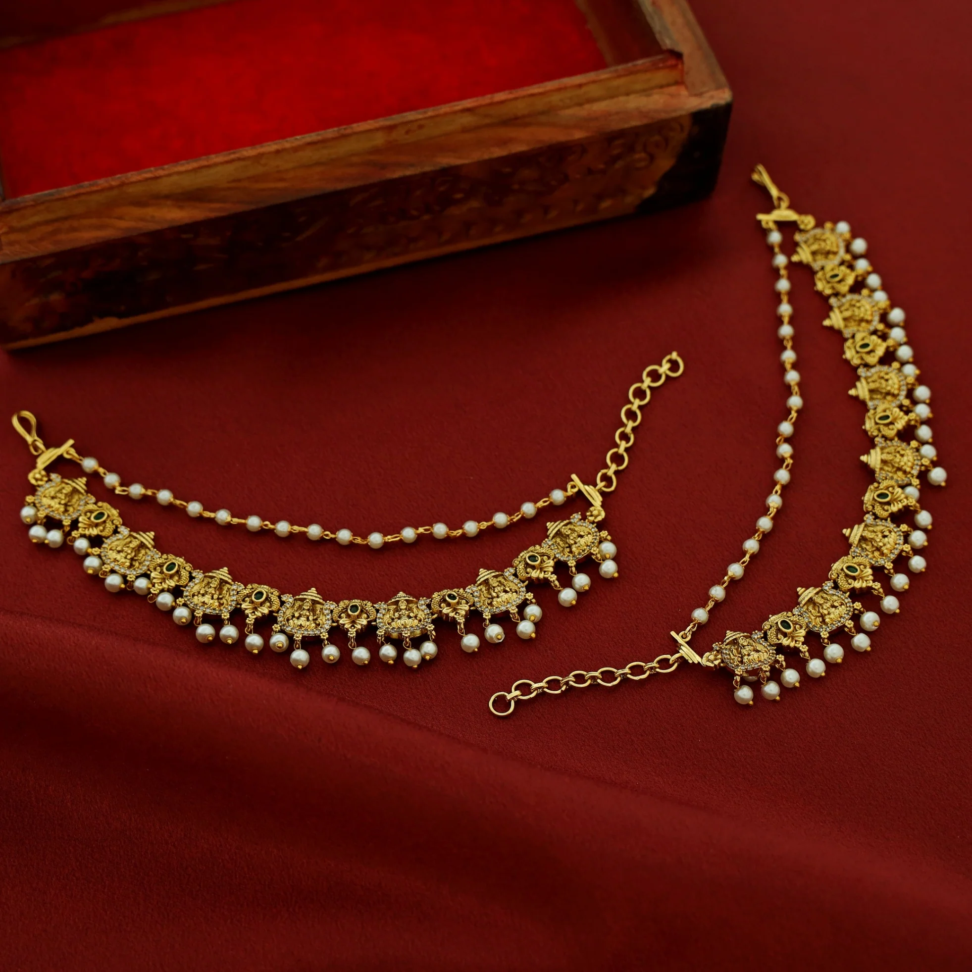 Premium Umadevi 2 Layer Pearl Ear Chain - Image 5