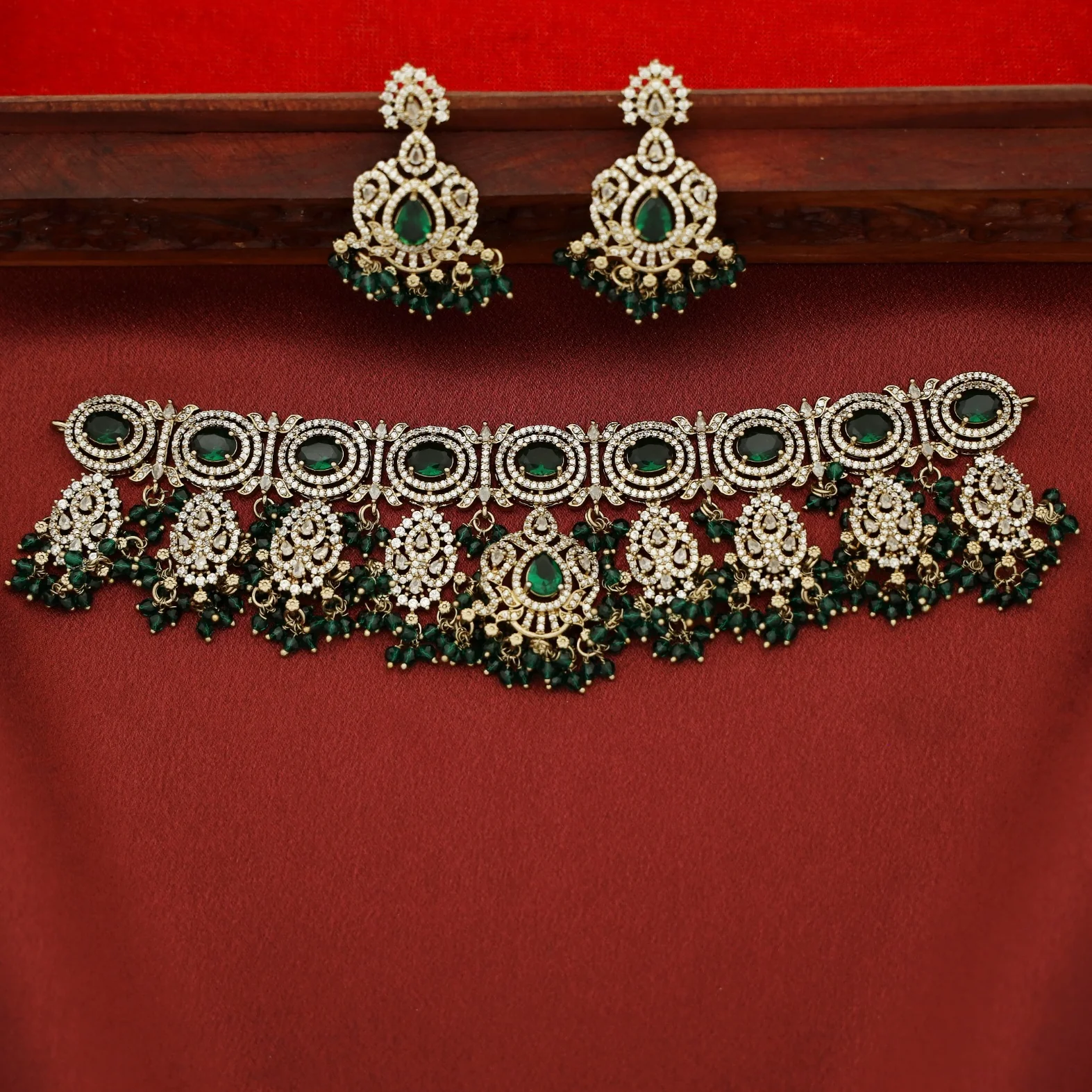 Premium Vanalika AD Stone Beaded Choker With Earring - Image 3