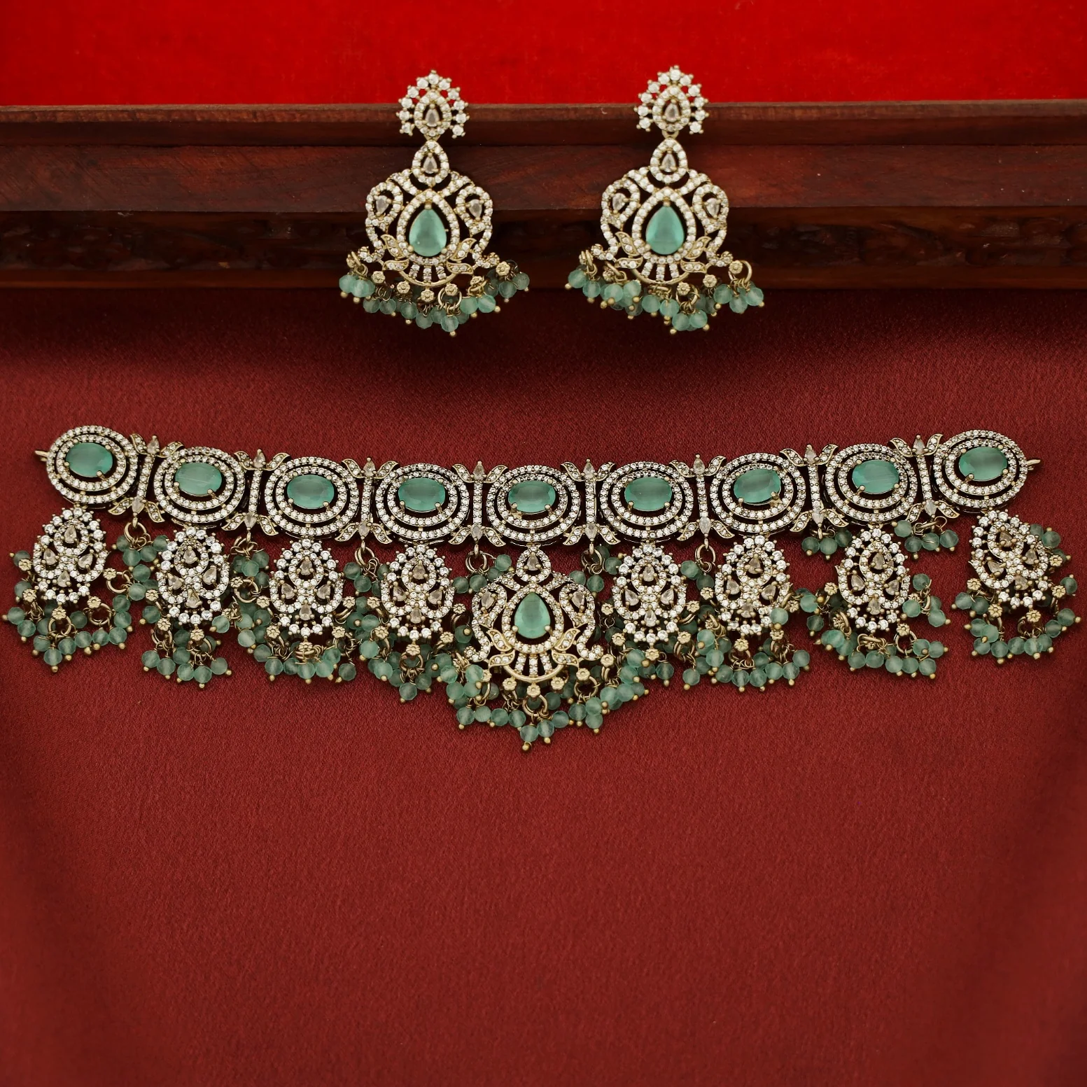 Premium Vanalika AD Stone Beaded Choker With Earring - Image 5