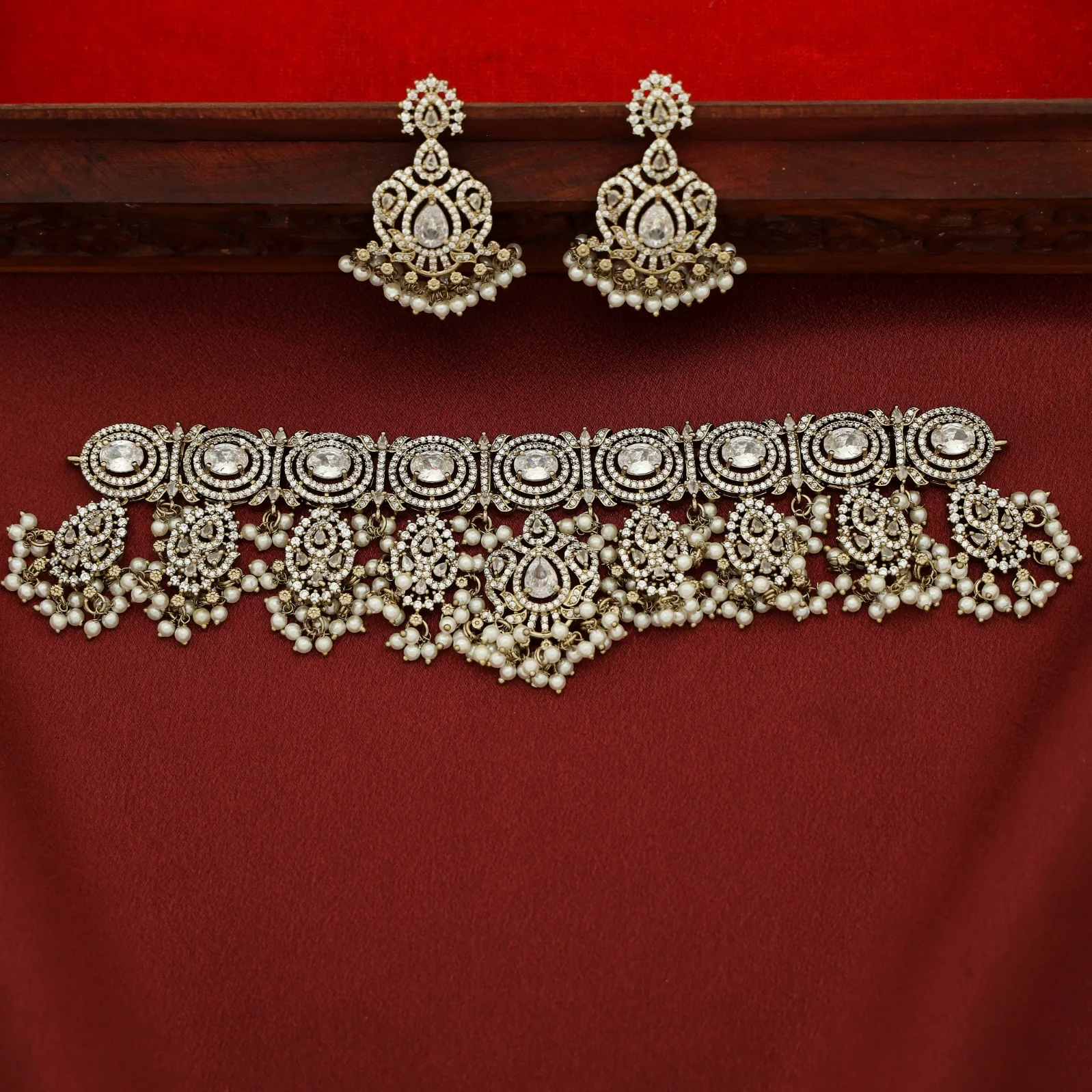 Premium Vanalika AD Stone Beaded Choker With Earring - Image 6