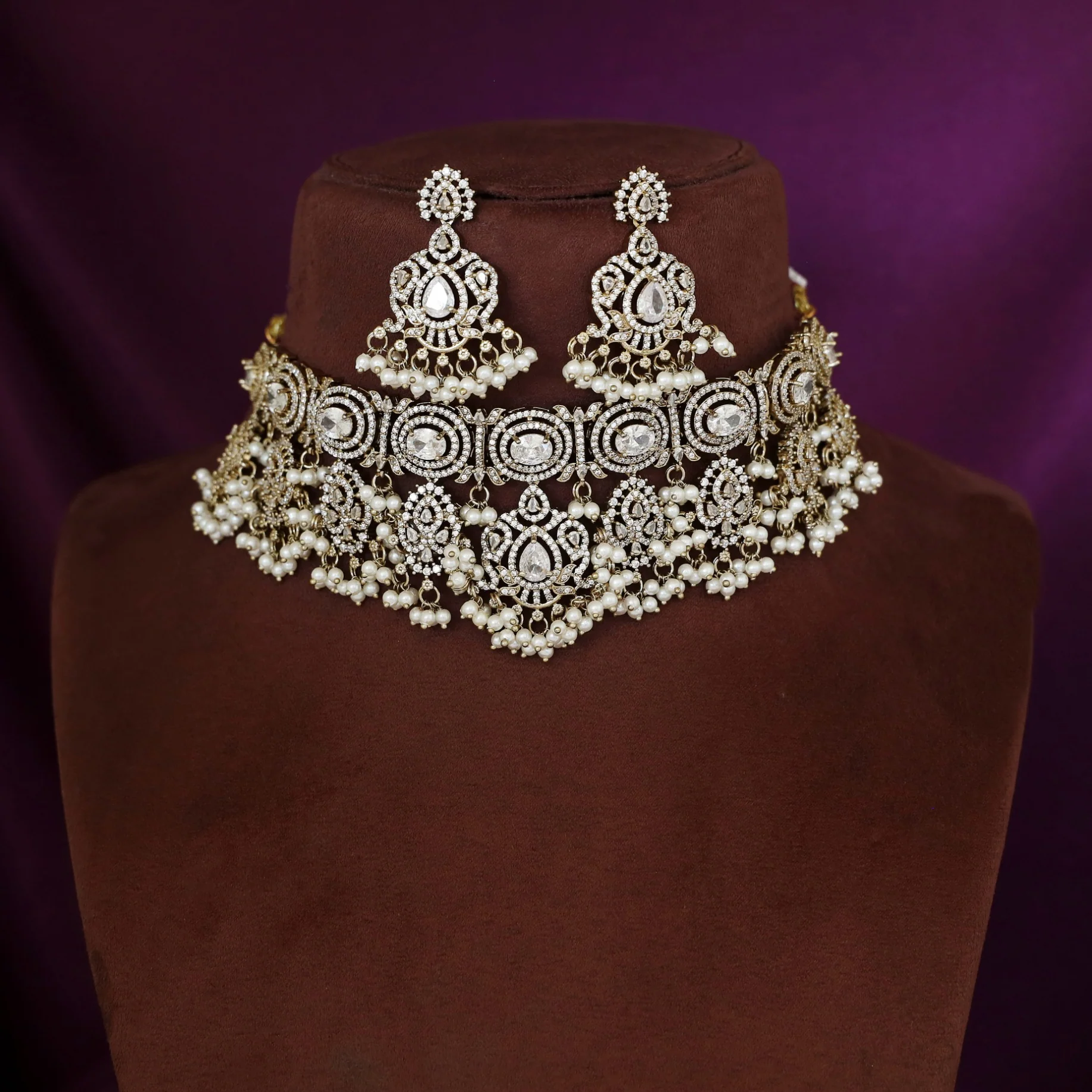 Premium Vanalika AD Stone Beaded Choker With Earring - Image 8