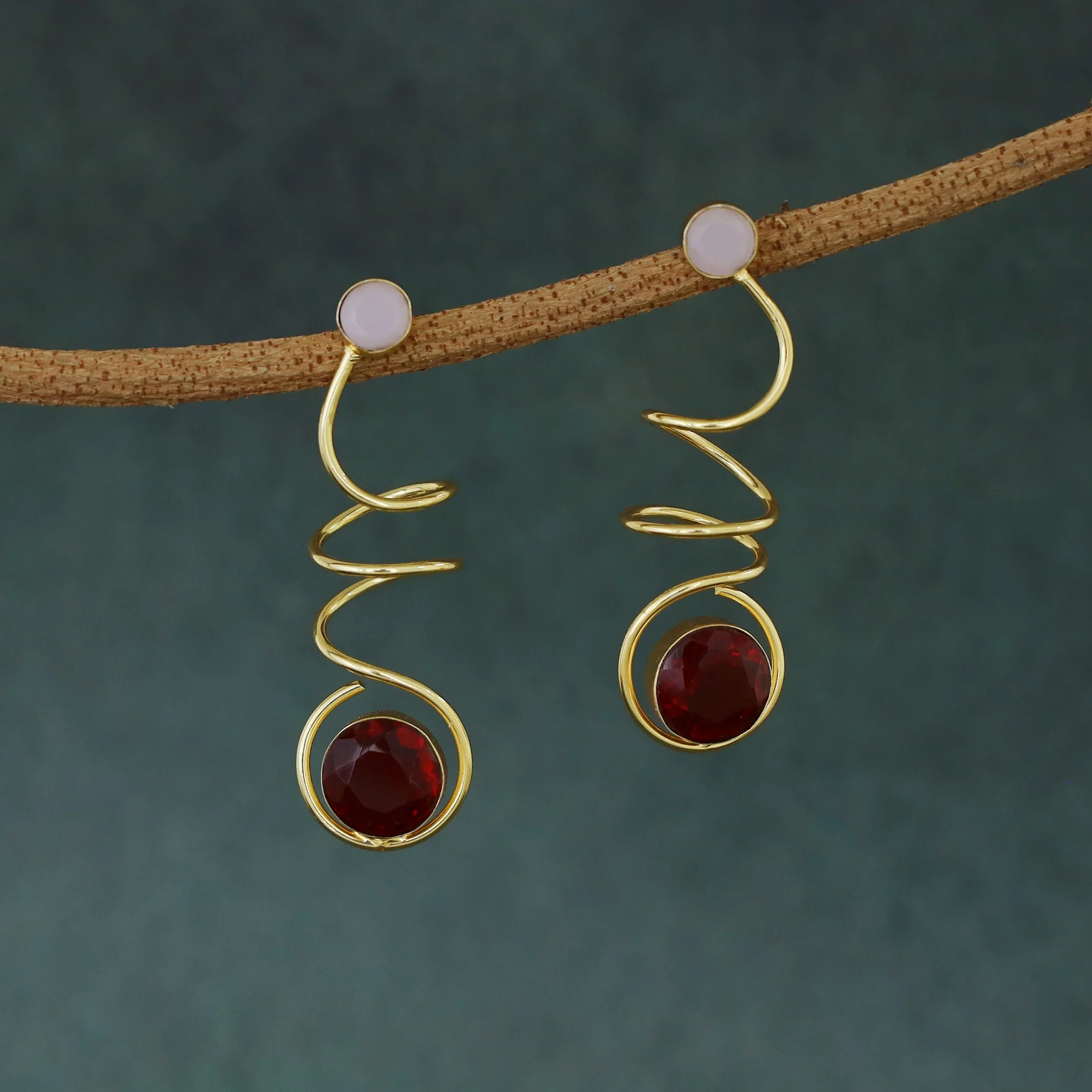 Aviva Spiral Glossy Natural Stone Earring - Image 3