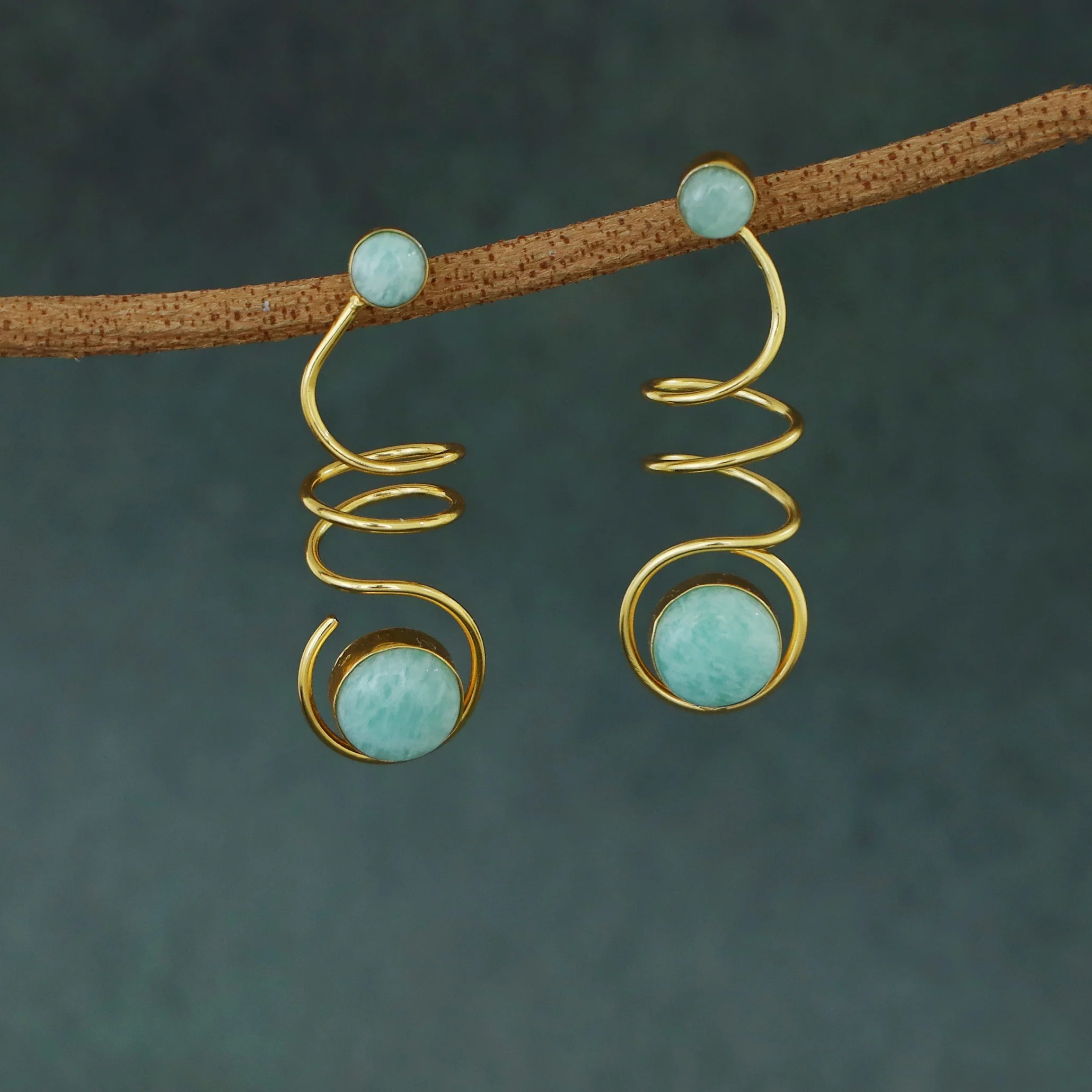 Aviva Spiral Glossy Natural Stone Earring - Image 4