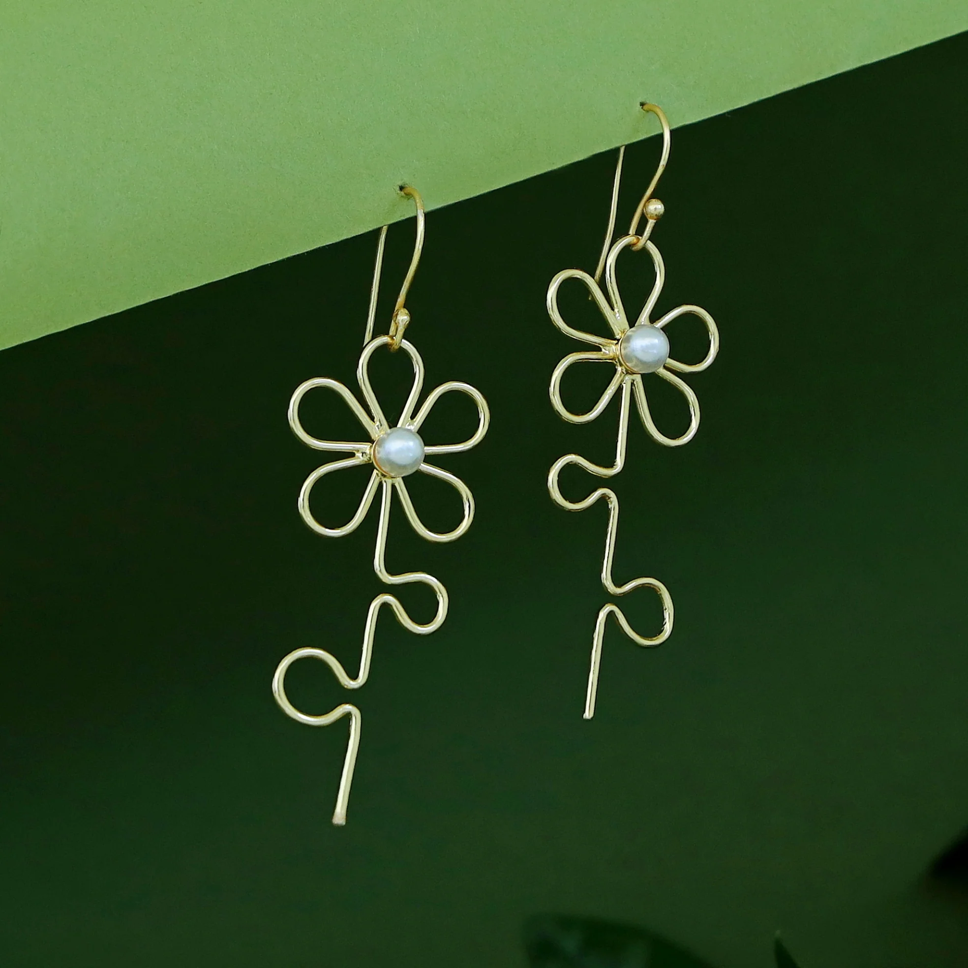 Naina Golden Flower Pearl Drop - Image 3