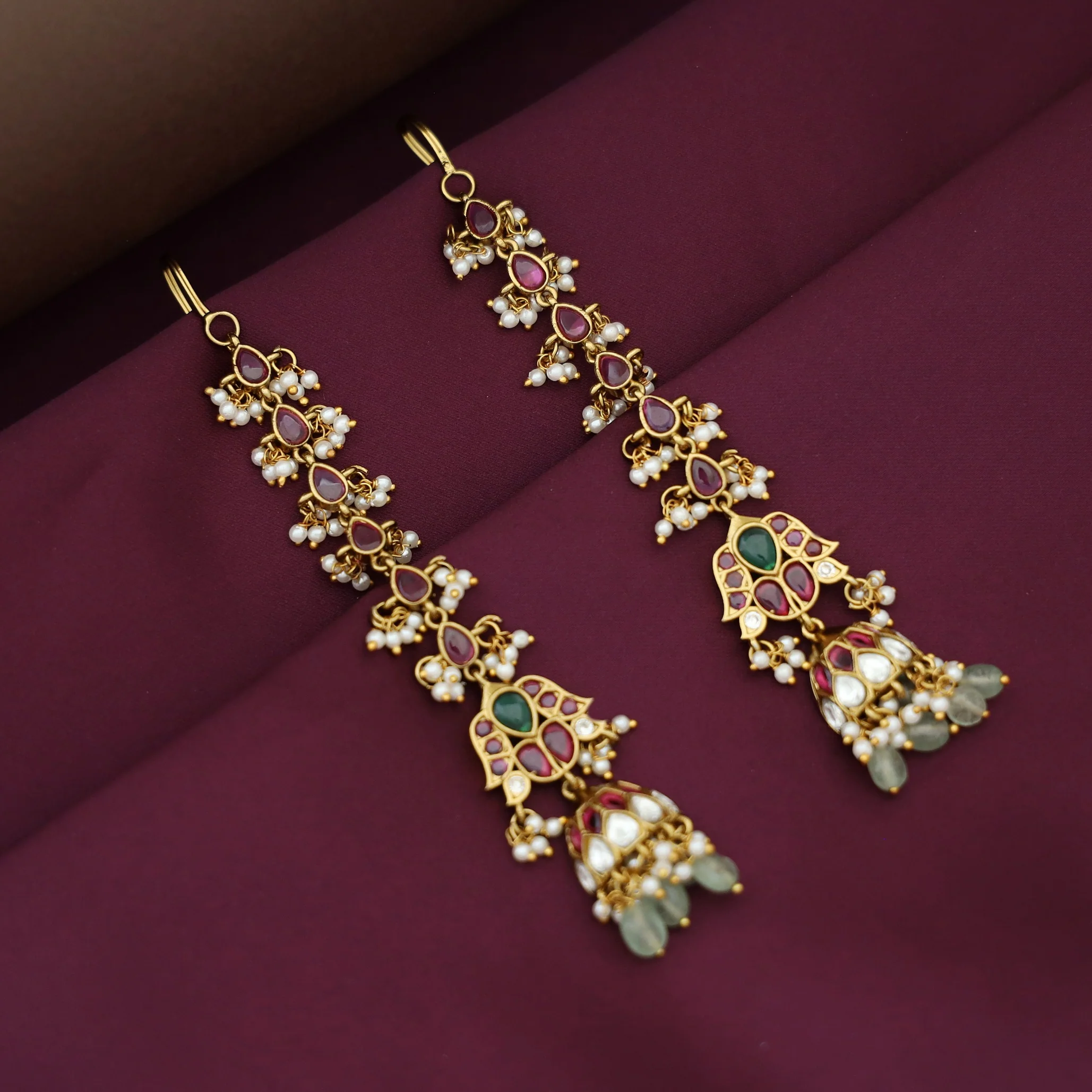 Radhika Kemp Stone Pearl Half Jhumka With Earring - Image 2