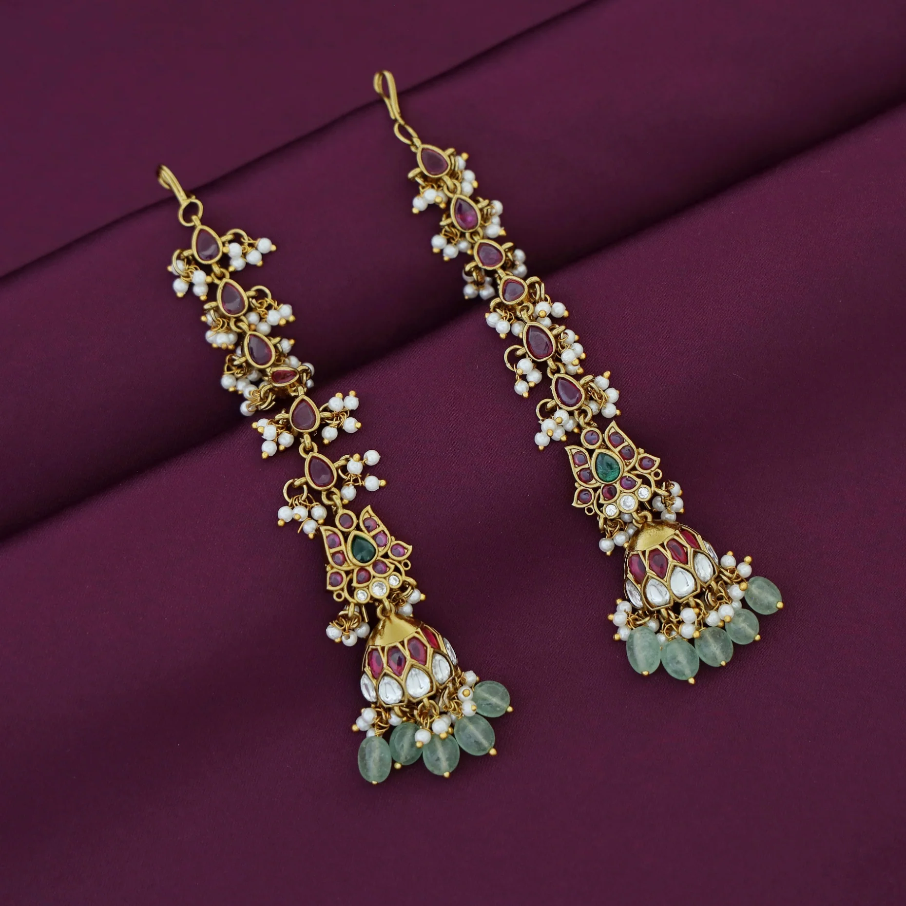 Radhika Kemp Stone Pearl Half Jhumka With Earring - Image 3