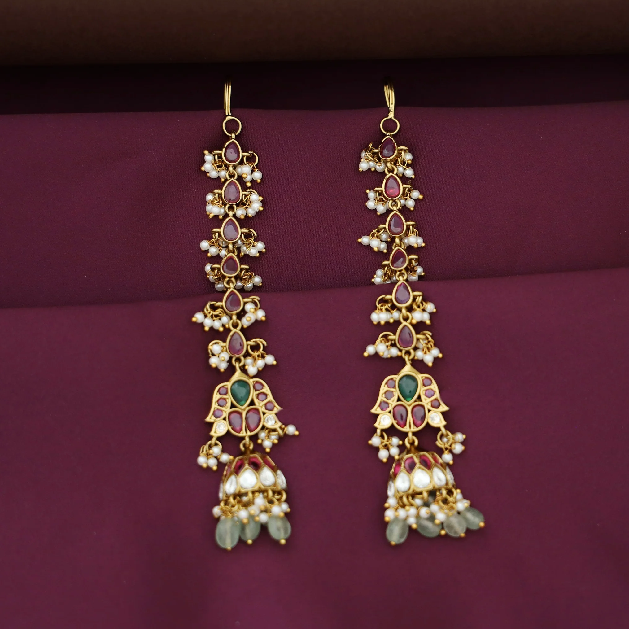 Radhika Kemp Stone Pearl Half Jhumka With Earring - Image 4