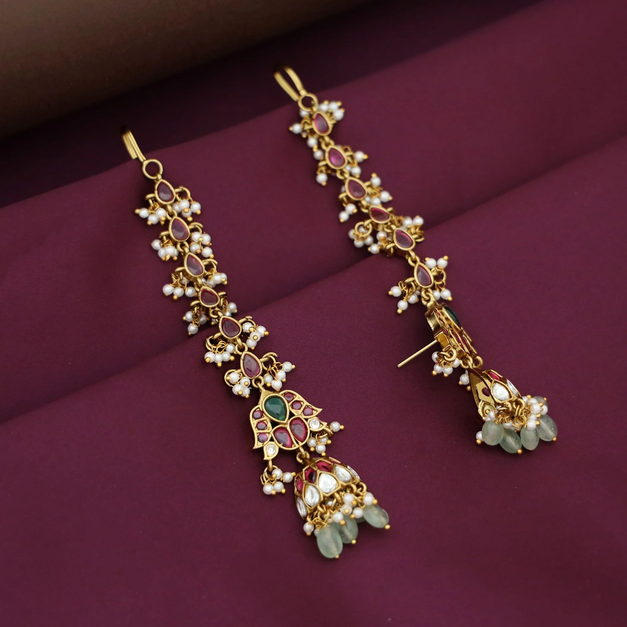 Radhika Kemp Stone Pearl Half Jhumka With Earring - Image 5
