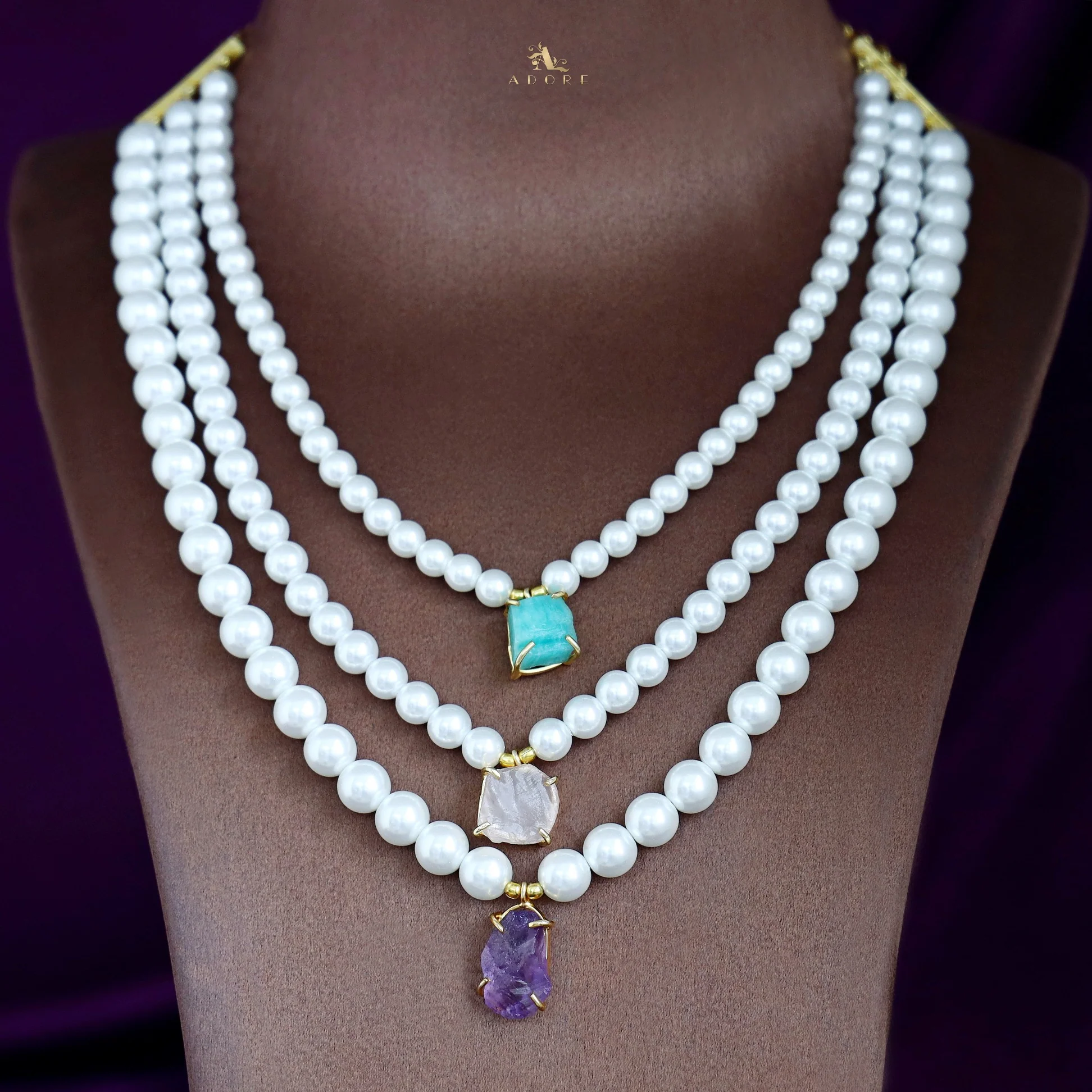 Raiza 3 Layer Raw Stone Pearl Neckpiece - Image 2