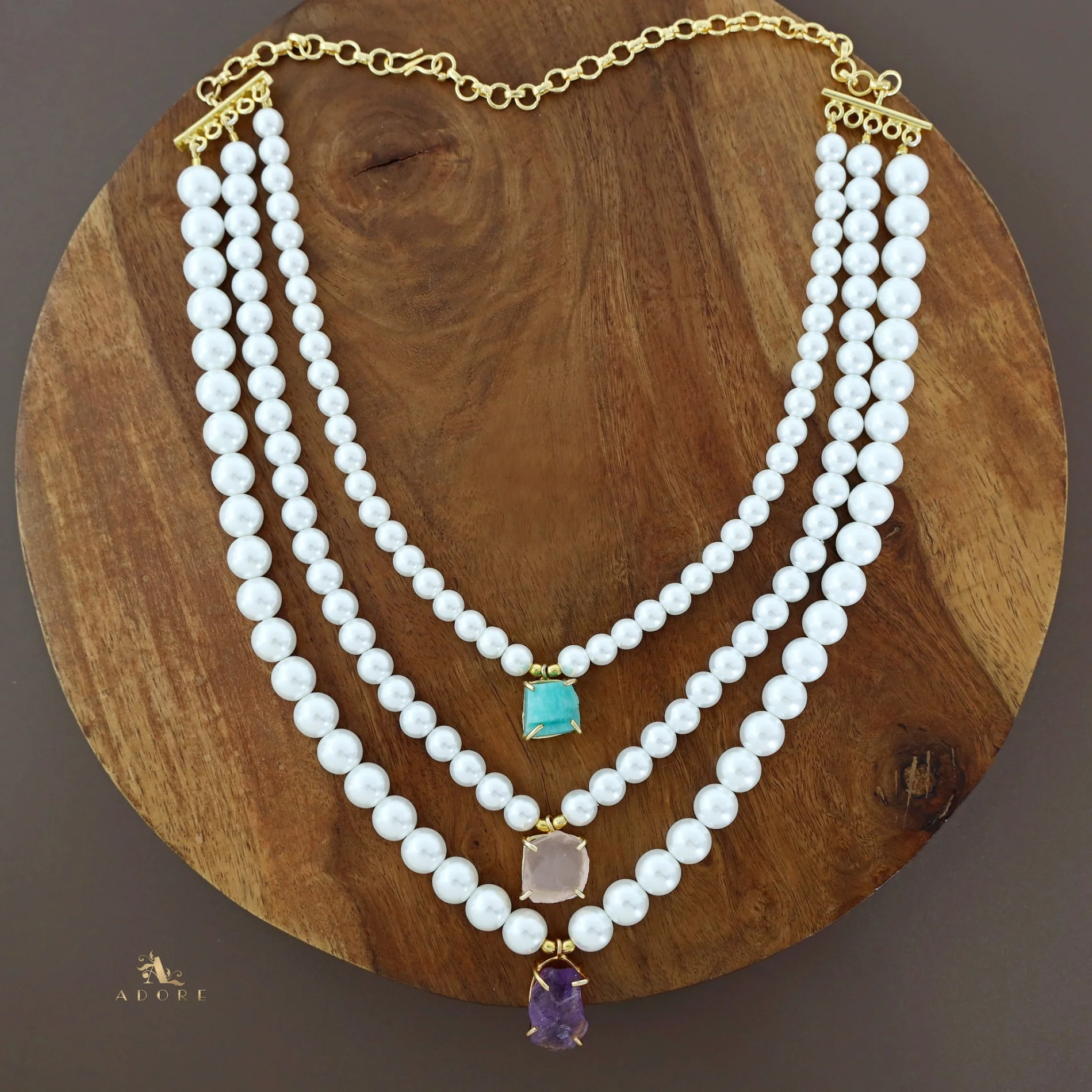 Raiza 3 Layer Raw Stone Pearl Neckpiece - Image 3