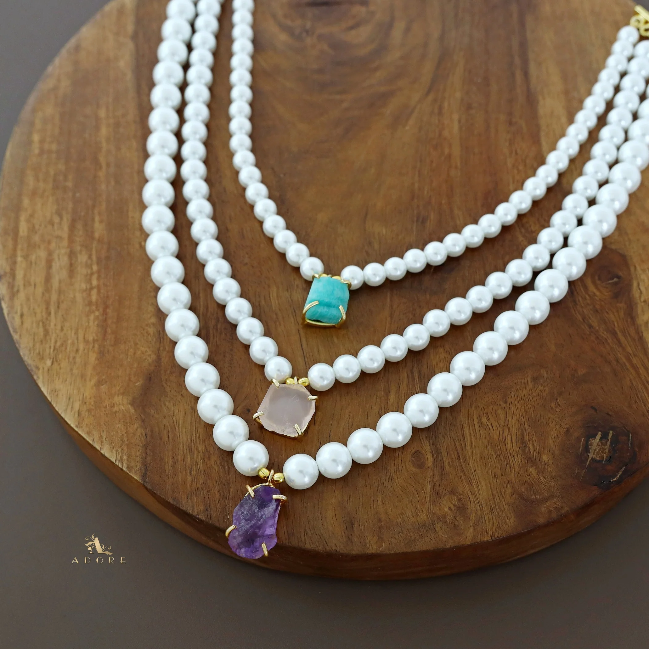 Raiza 3 Layer Raw Stone Pearl Neckpiece - Image 8