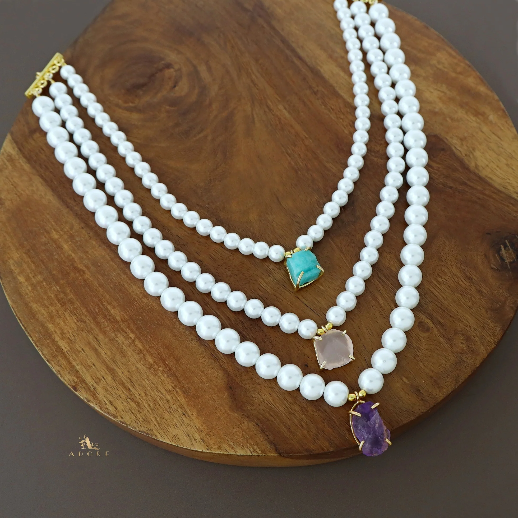Raiza 3 Layer Raw Stone Pearl Neckpiece - Image 9