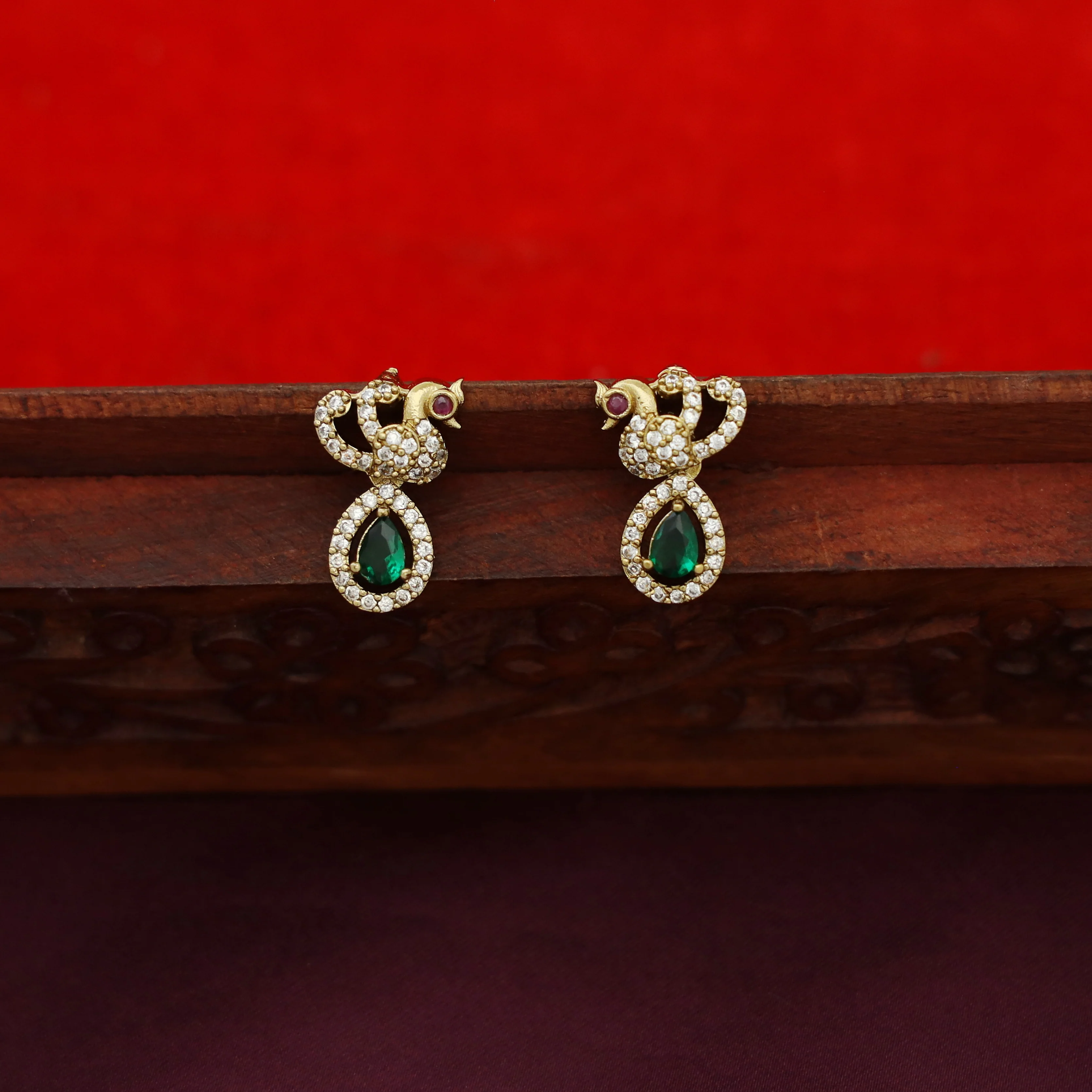 Rajani Mayura AD Stone Stiff Wing Neckpiece With Earring - Image 5