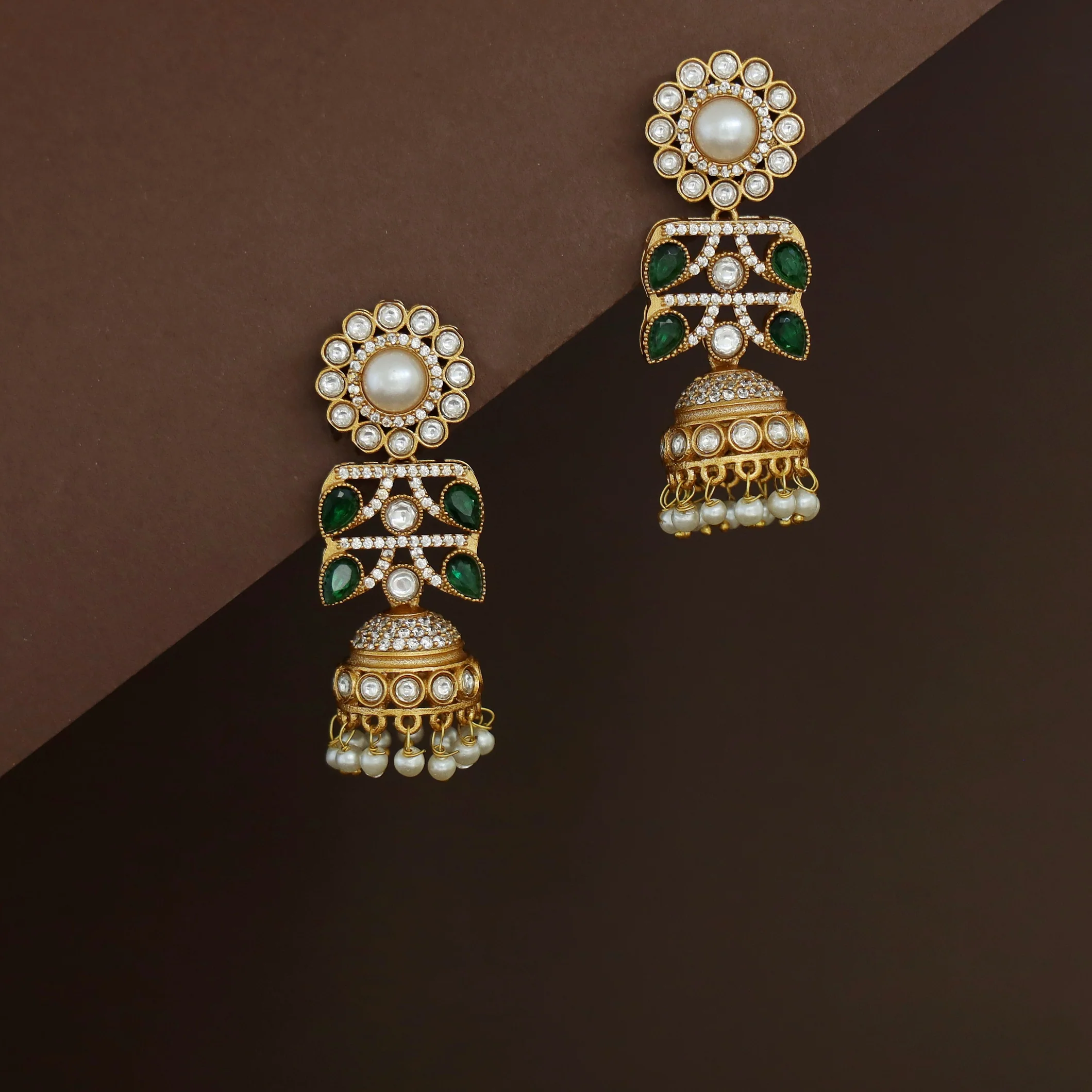 Rakhi Floral Pearl Kundan Jhumka - Image 6