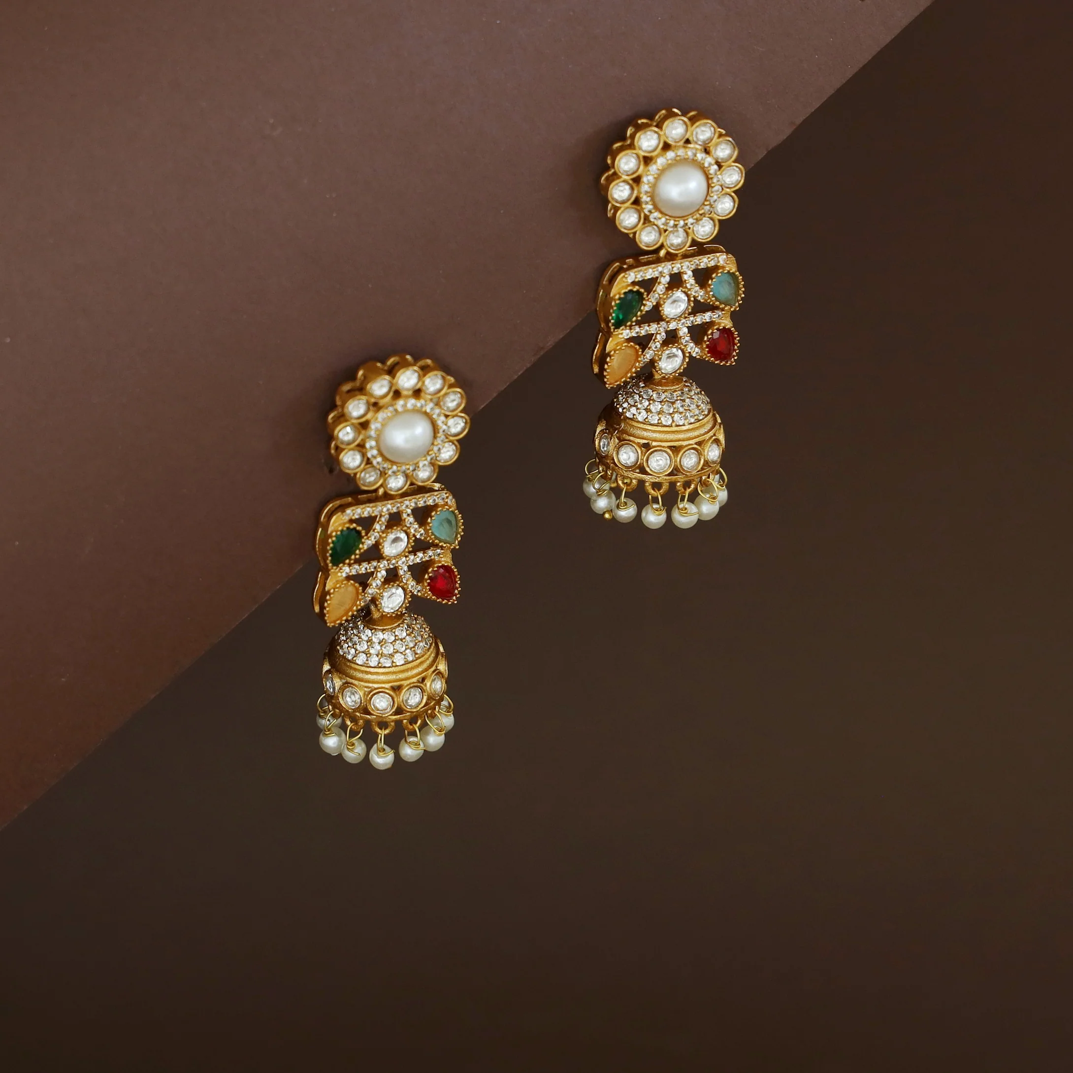 Rakhi Floral Pearl Kundan Jhumka - Image 8