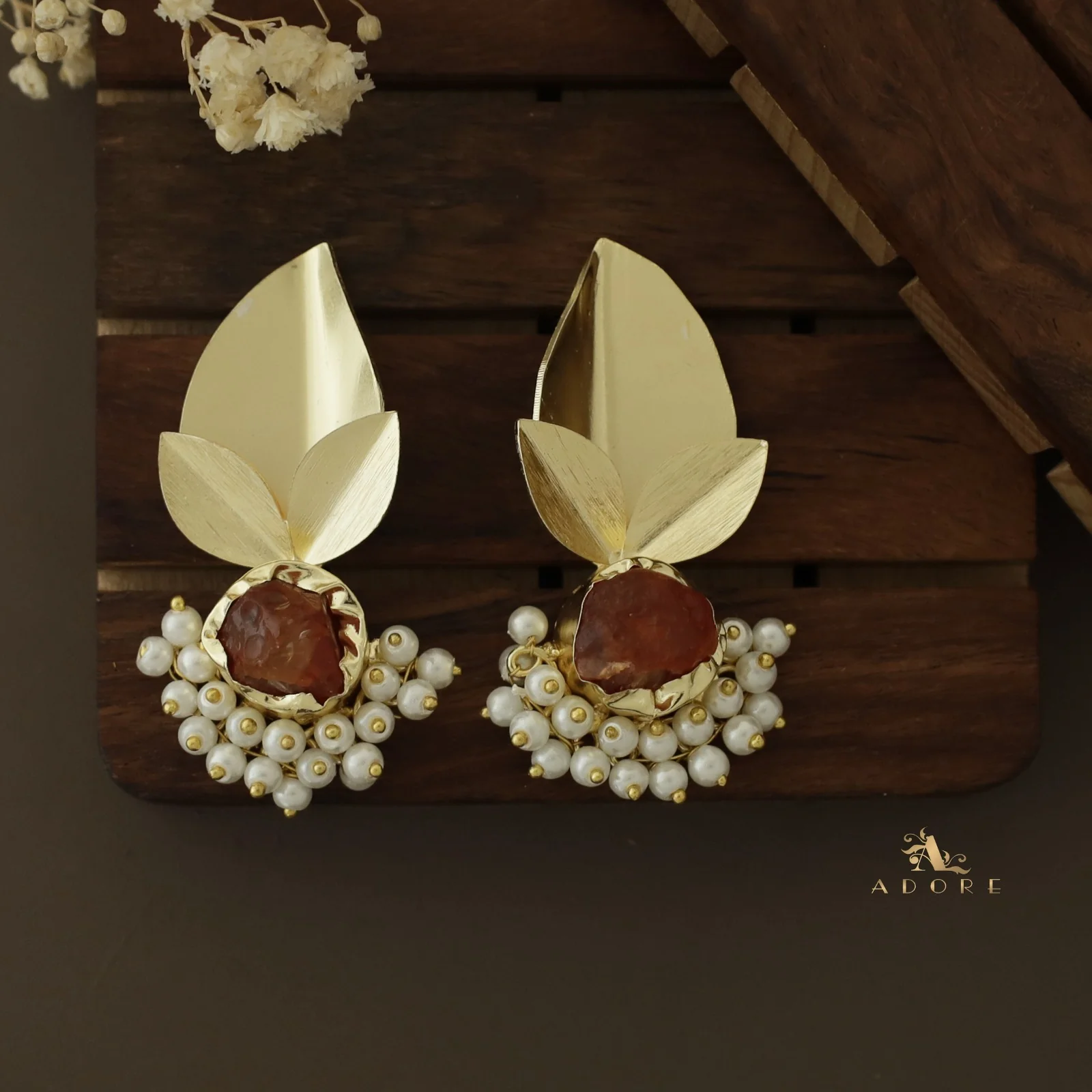 Raw Stone Bellonia 3 Fold Leafy Cluster Pearl Earring - Image 10