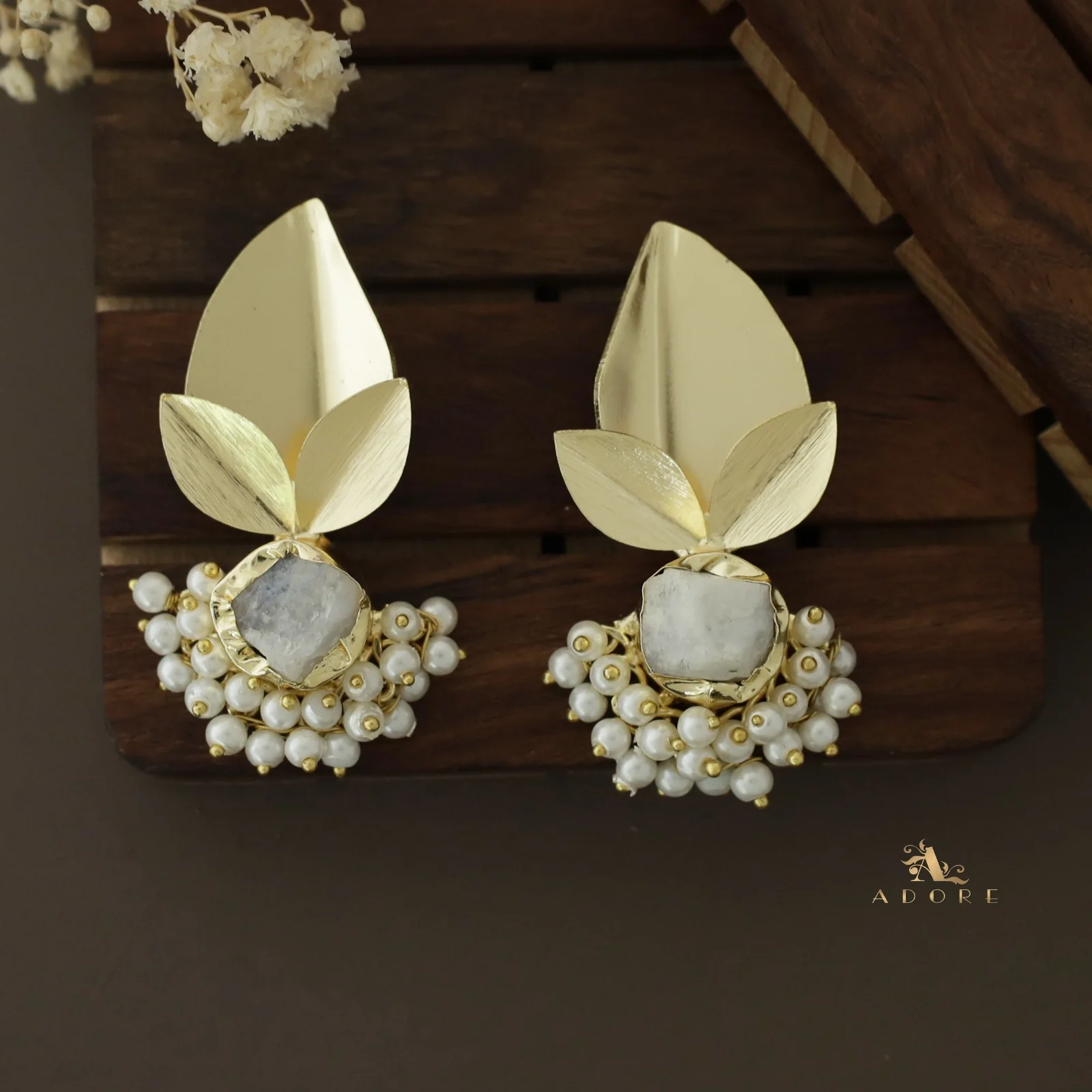 Raw Stone Bellonia 3 Fold Leafy Cluster Pearl Earring - Image 12