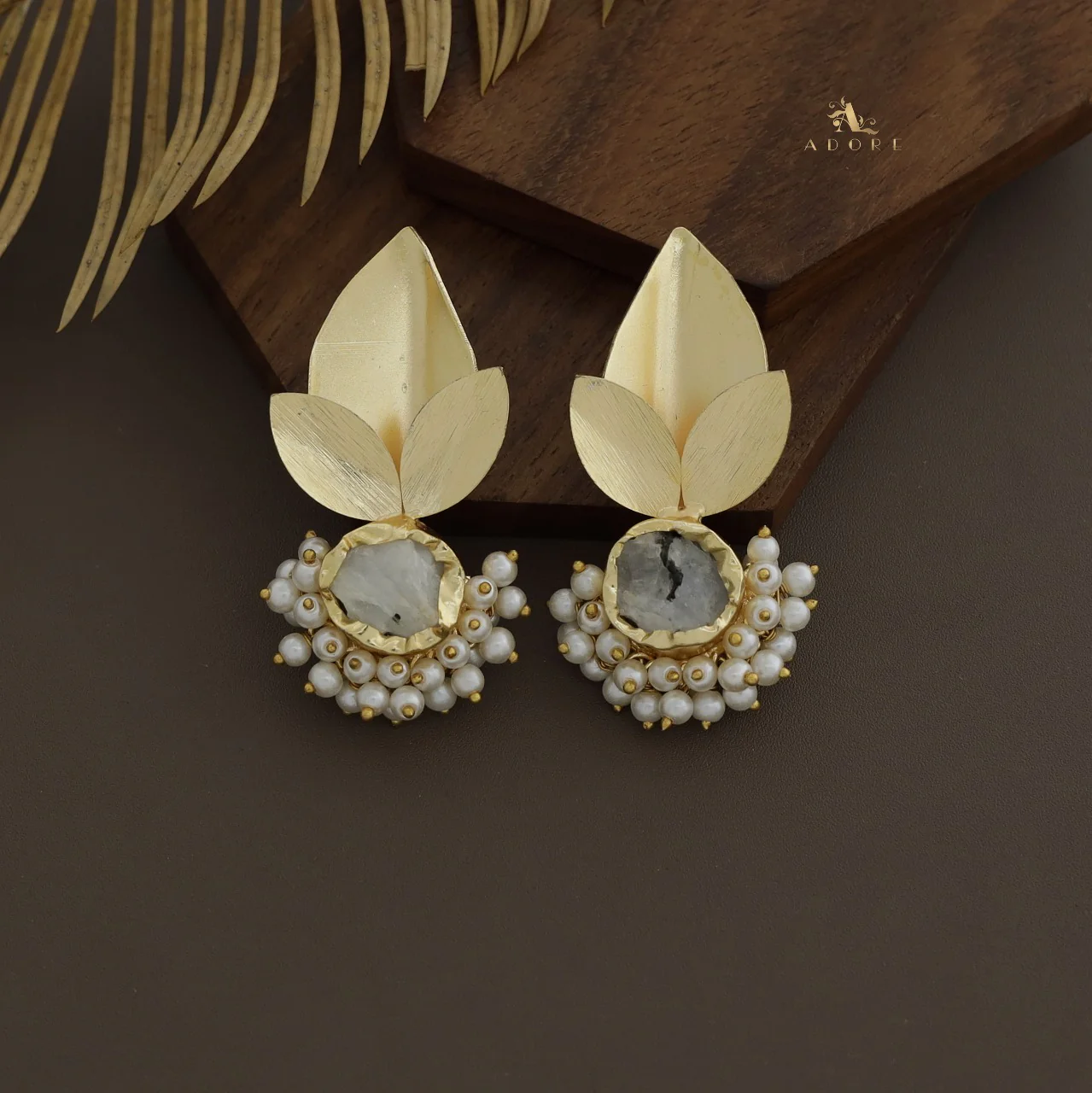 Raw Stone Bellonia 3 Fold Leafy Cluster Pearl Earring - Image 3