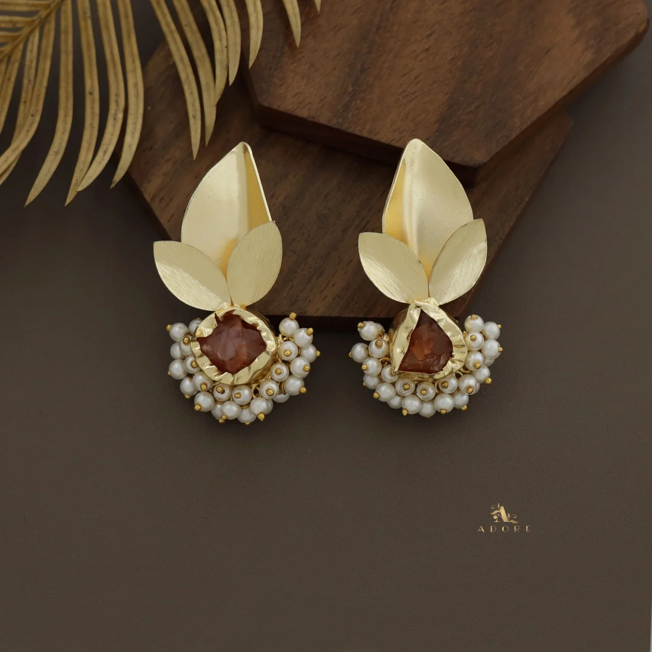 Raw Stone Bellonia 3 Fold Leafy Cluster Pearl Earring - Image 4